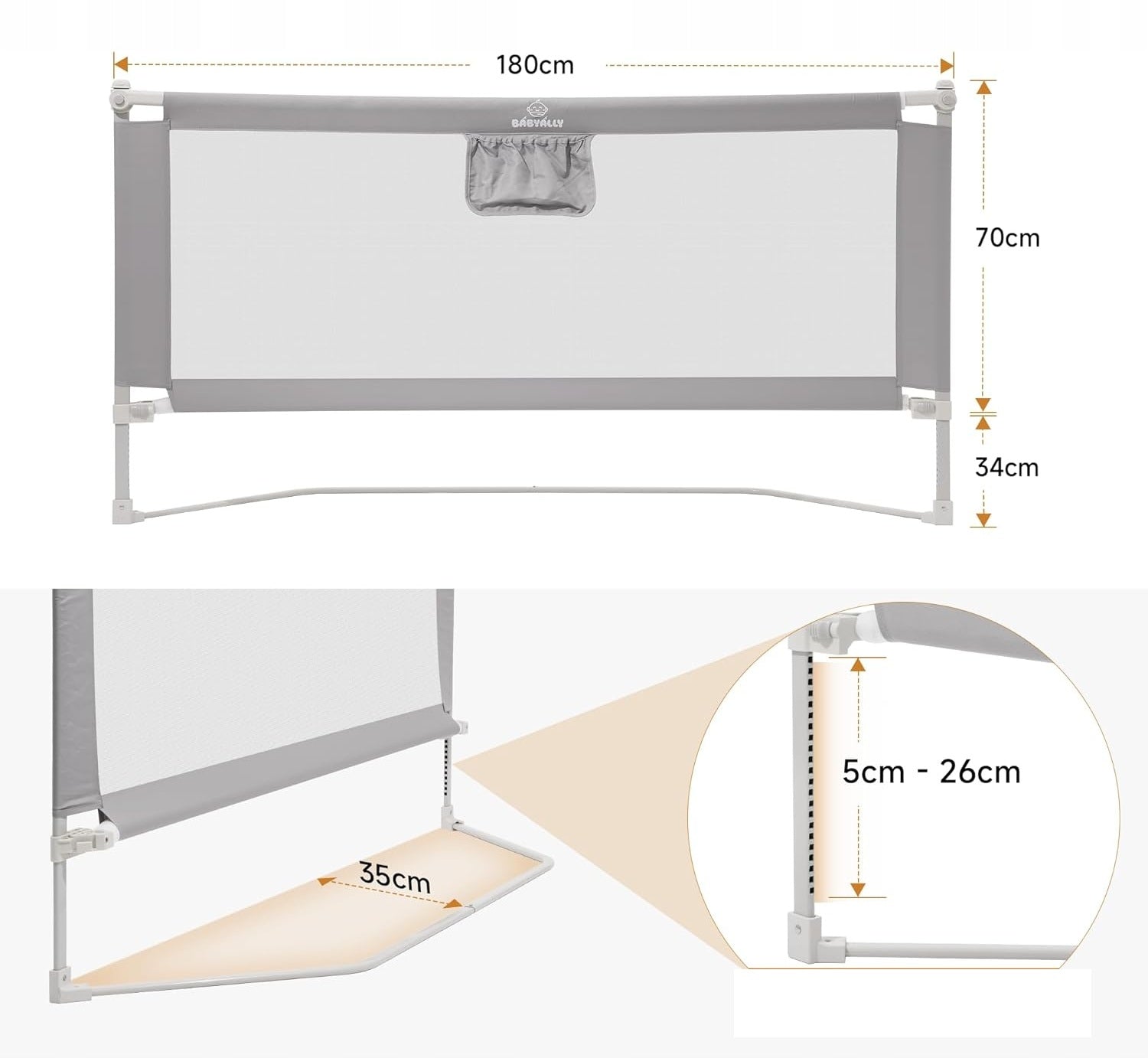 BabyAlly Bed Safety Barrier for Toddlers, Folding 180cm Manufacturer code P672