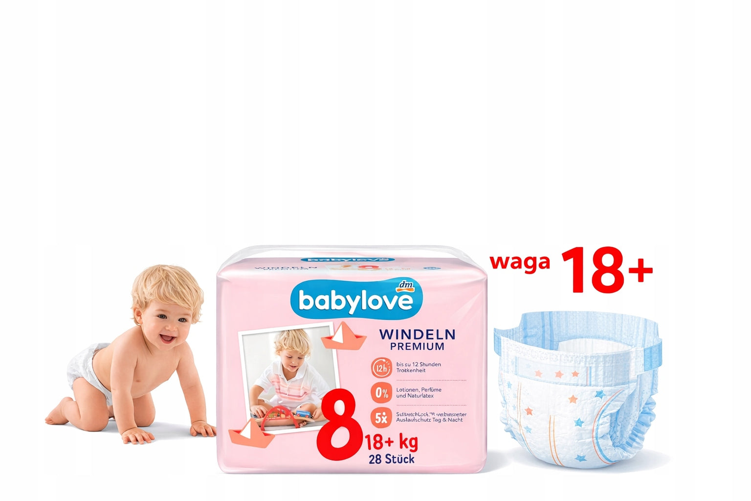Babylove XXL Diapers 8 18+ 28pcs