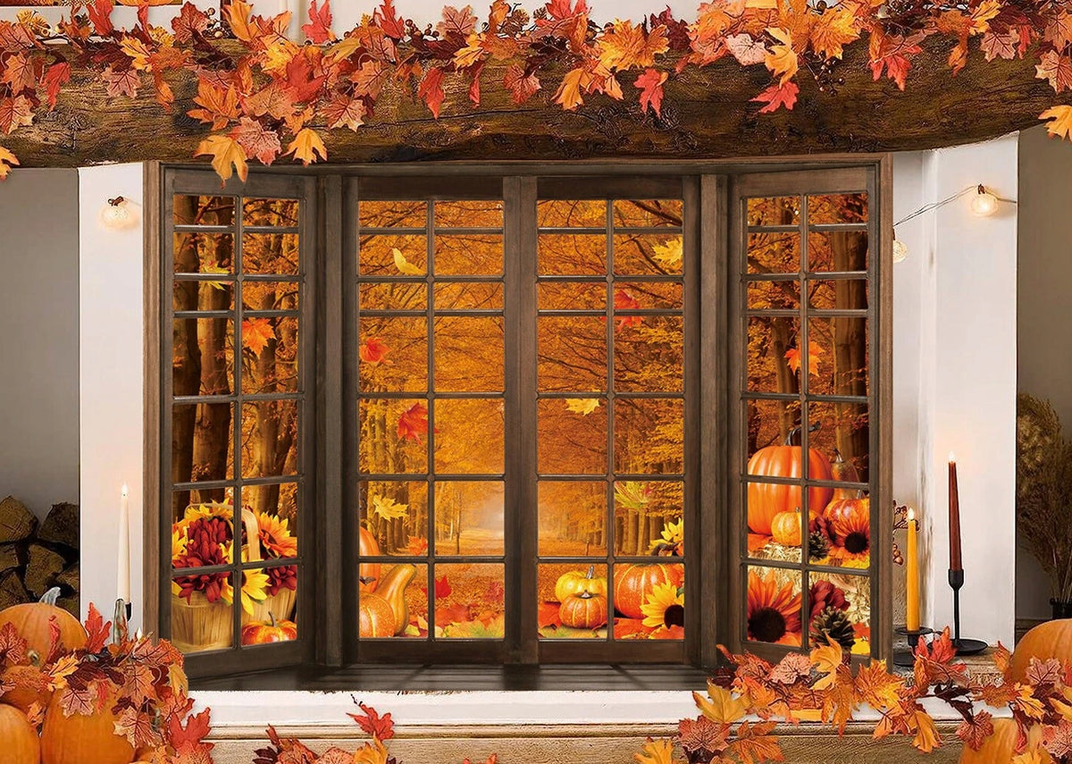 Background Photo Autumn Window Pumpkin Leaves 210x150 cm Backdrop Manufacturer no brand