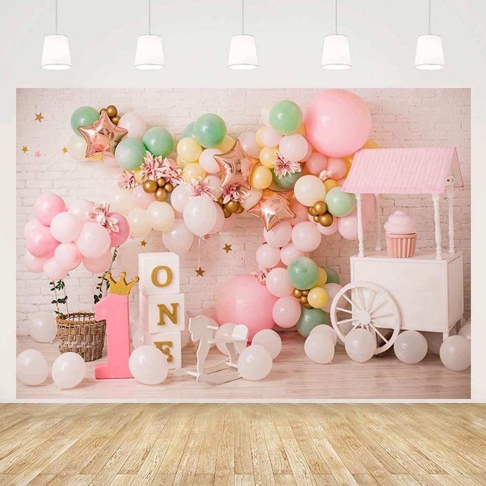 Background Photo Year Girl Pastel Balloons 210x150 cm