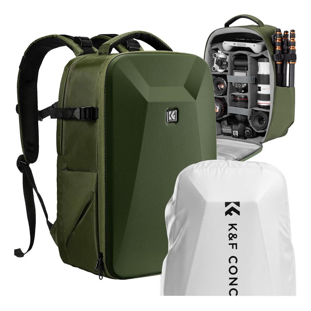 Backpack K&F Concept 22L green for laptop photographers waterproof tripod