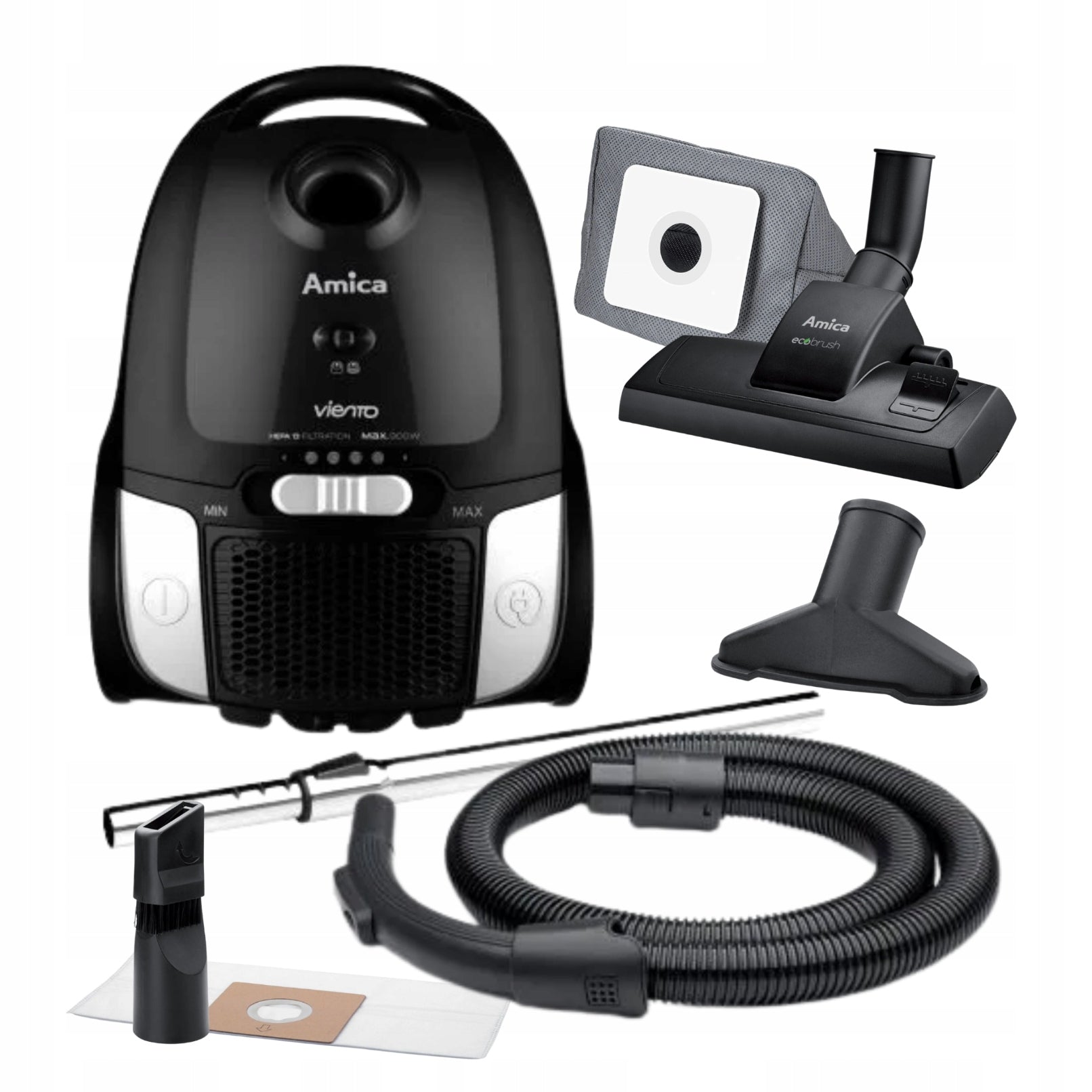 Bagged vacuum cleaner Amica VI2033 Viento black 900W HEPA13 2,5L 8m 78dB