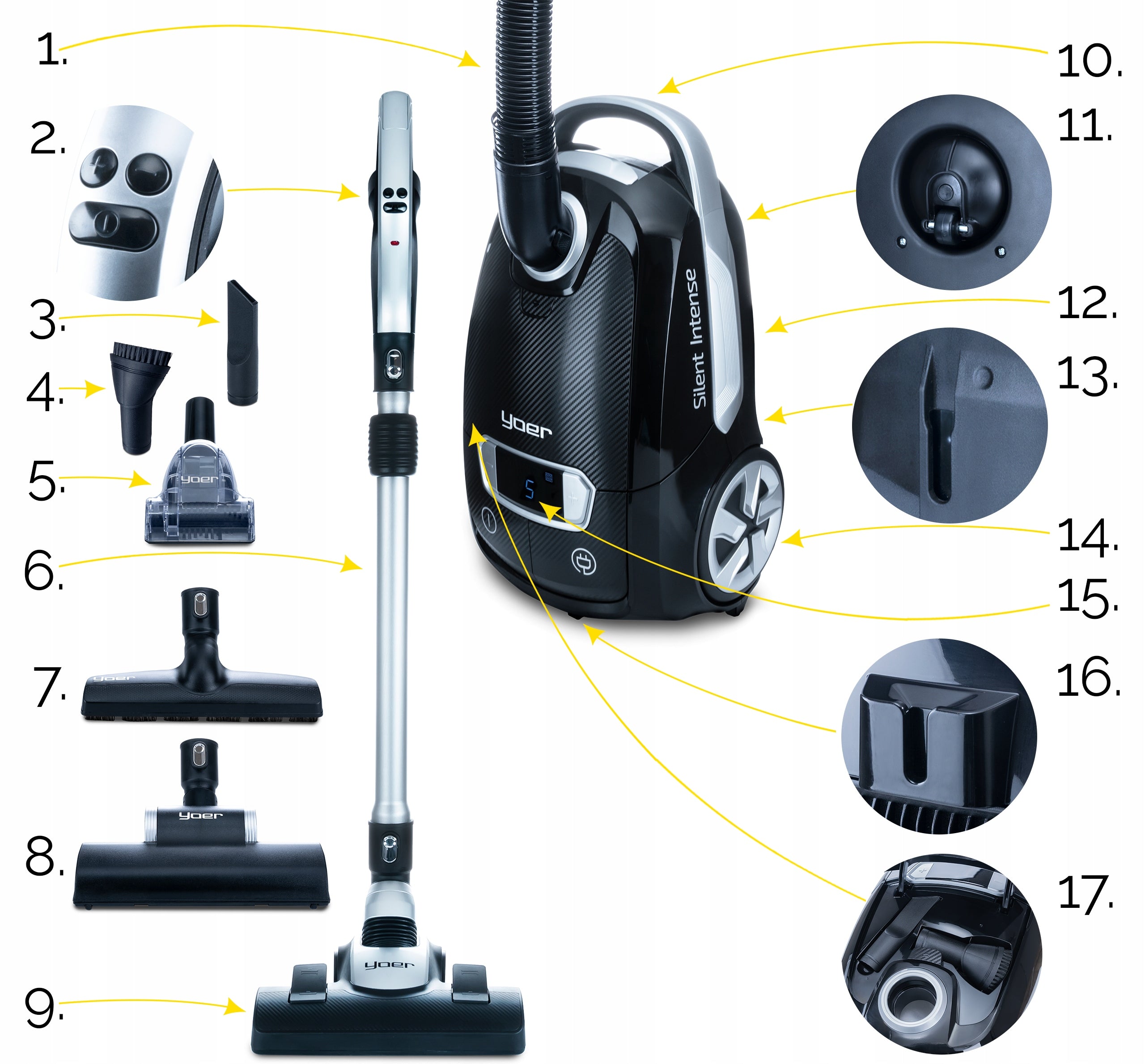 Bagged vacuum cleaner Silent Yoer HEPA +6 brushes SMART +PILOT Brand Yoer