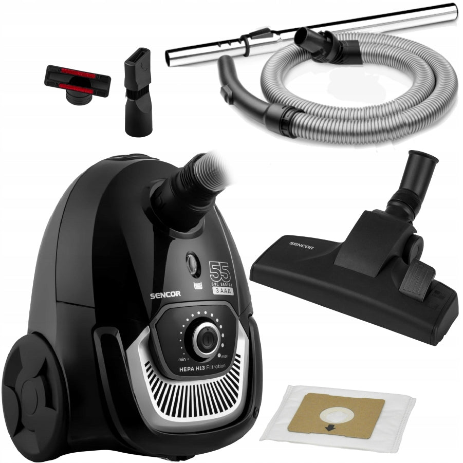 Bagged vacuum cleaner quiet Sencor SVC-5501 75dB HEPA for allergy sufferers 700W black