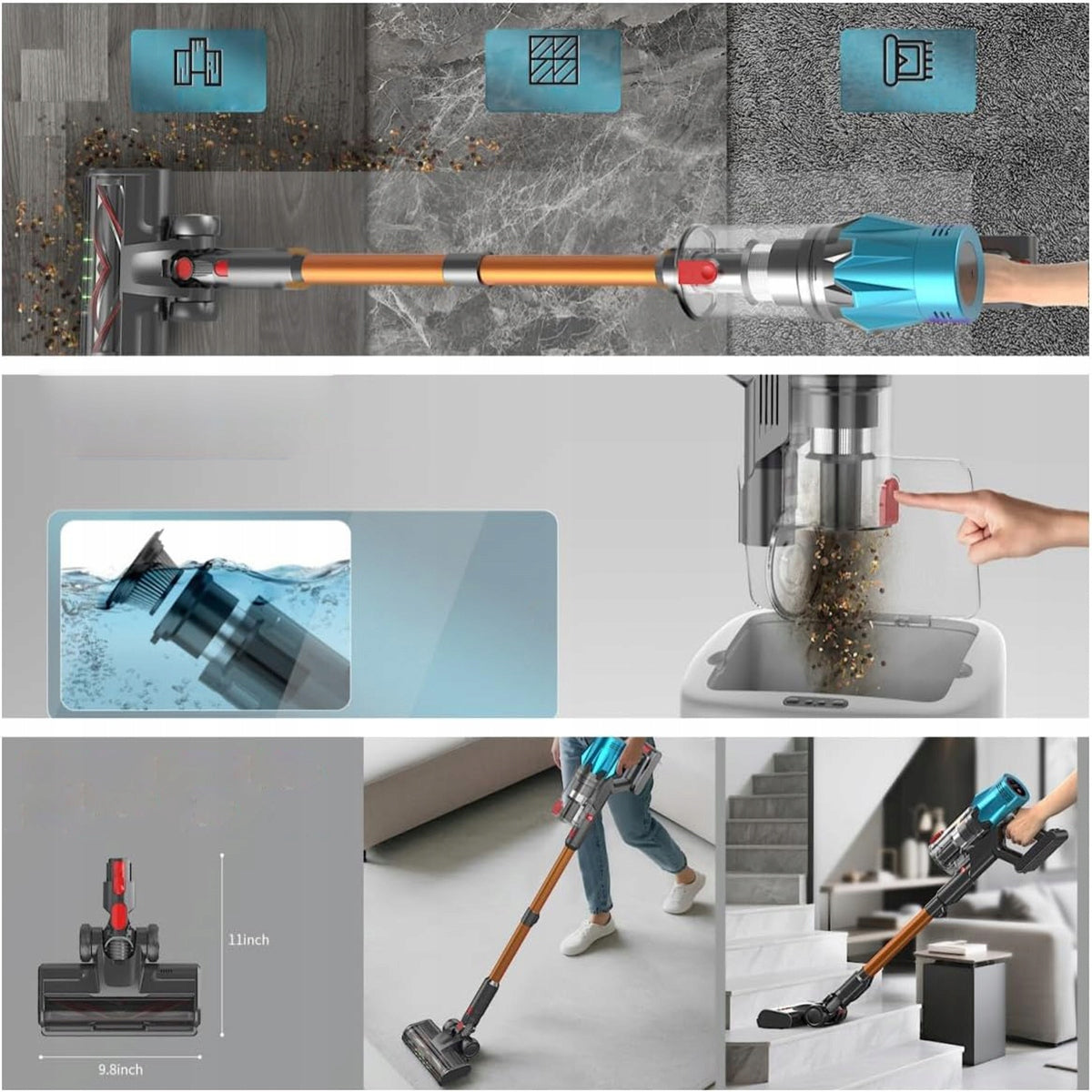 Bagless upright vacuum cleaner 550W with turbo brush LED 55000PA 1.5L Packaging status original