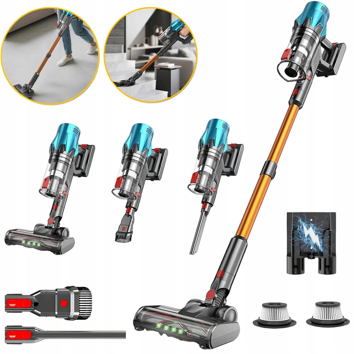 Bagless upright vacuum cleaner 550W with turbo brush LED 55000PA 1.5L