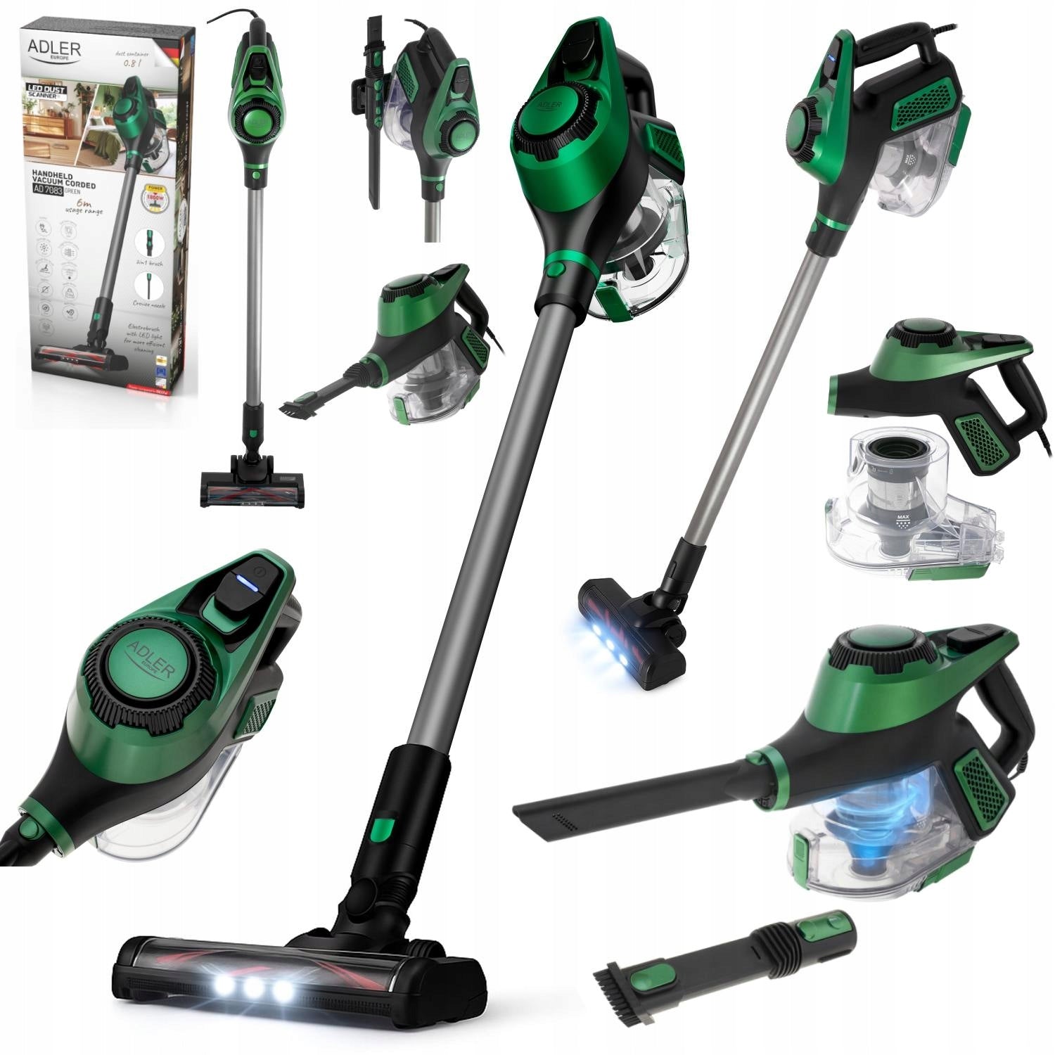 Bagless upright vacuum cleaner Adler Light Gold 700 W with 3in1 LED turbo brush