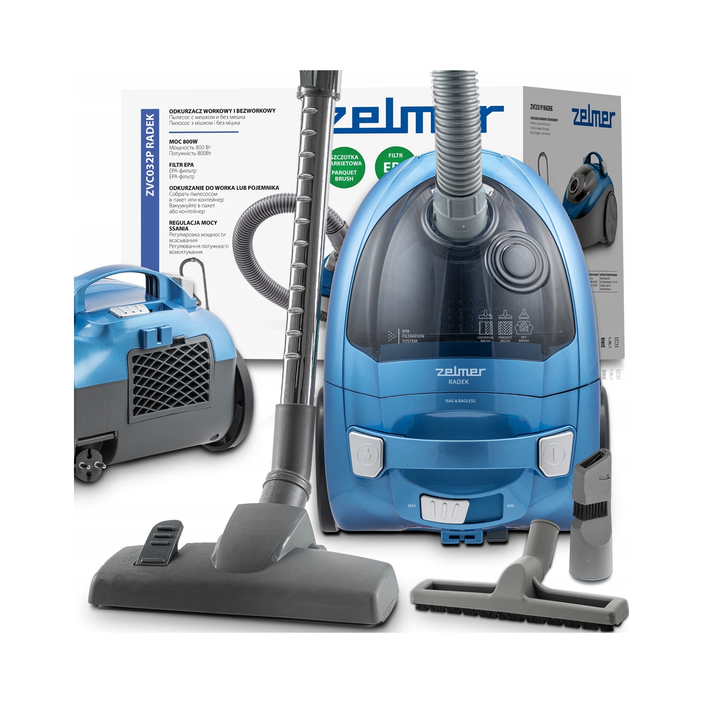 Bagless vacuum cleaner 2in1 Zelmer Radek ZVC032P 800W power regulation