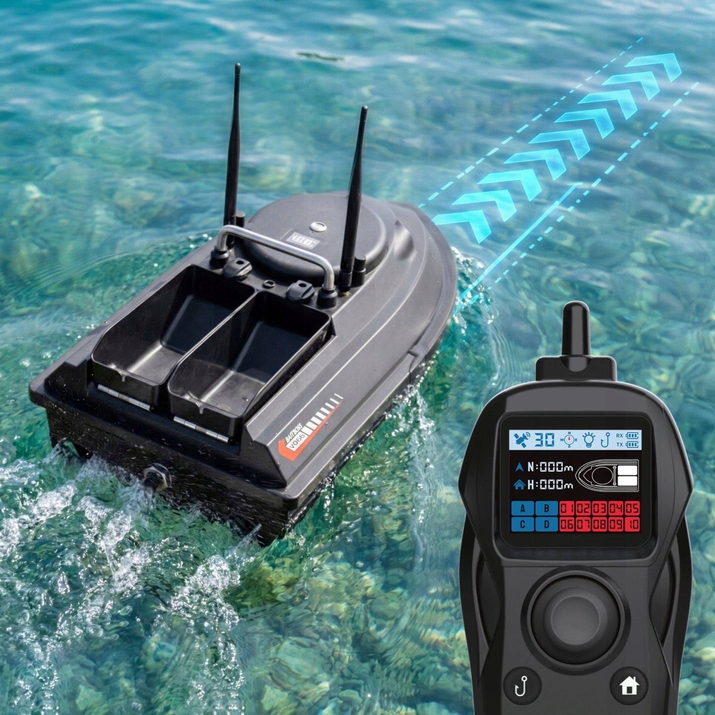 Bait boat Flytec V066 GPS 18000mAh two compartments 20km/h BAG Manufacturer code FLYTEC RC BOAT V066 gps 18000mah