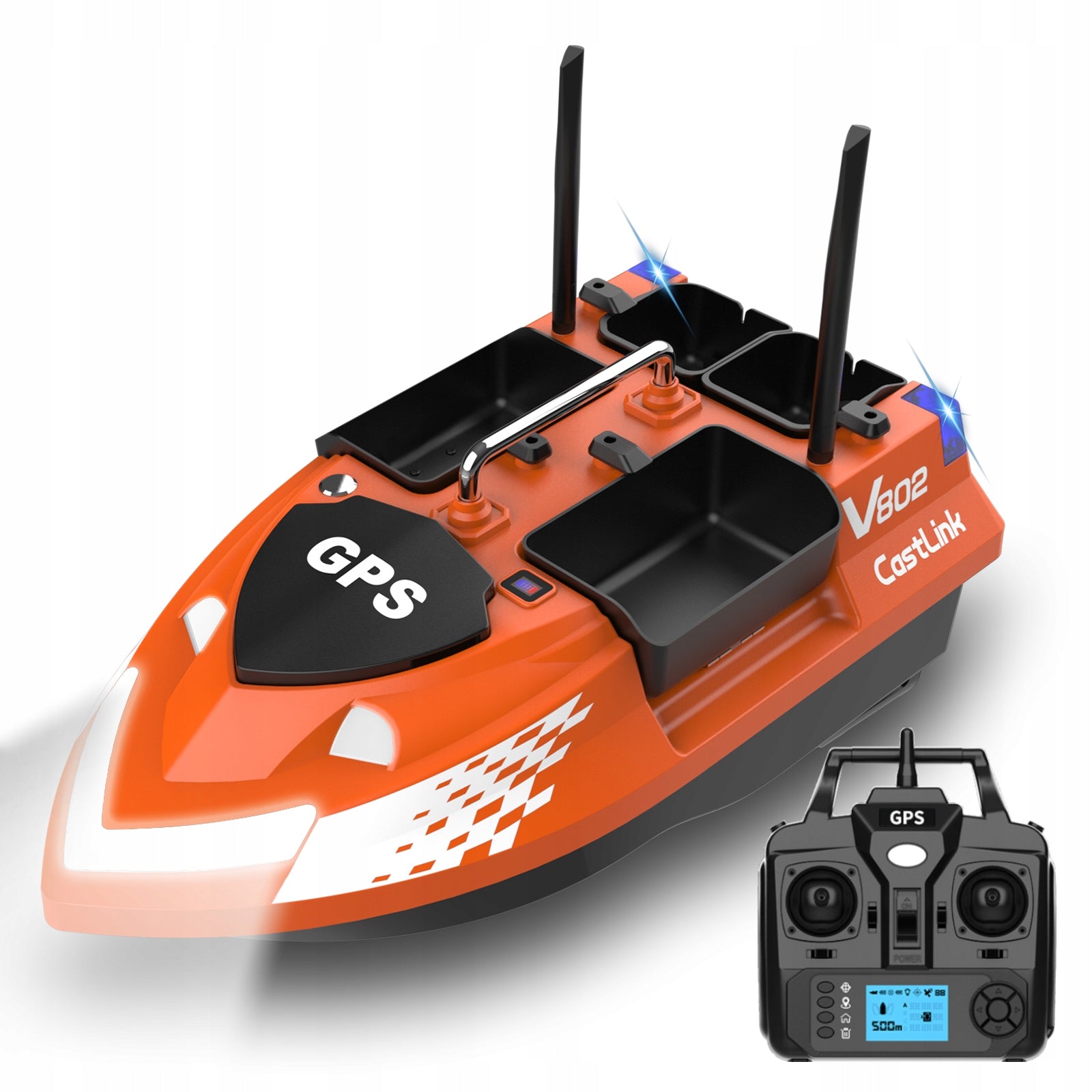 Bait boat Lokeevan V802 Pro GPS 4 tanks 160 points 500m orange +HandBag Packaging status original