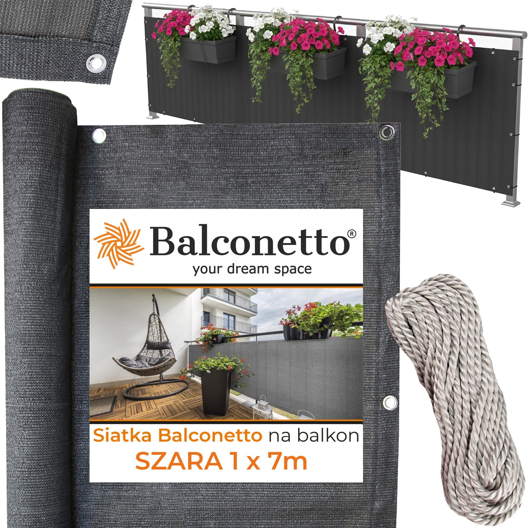 Balcony Cover 1x7m 95% Grey 180g Double Sided Cover Mat For Terrace Fence