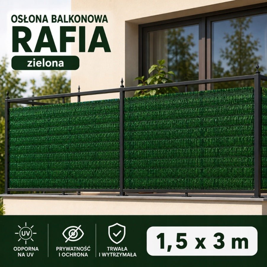 Balcony Cover Mat Technorattan RAFIA 1,5x3 m Green Balcony Terrace Garden Length 300 cm