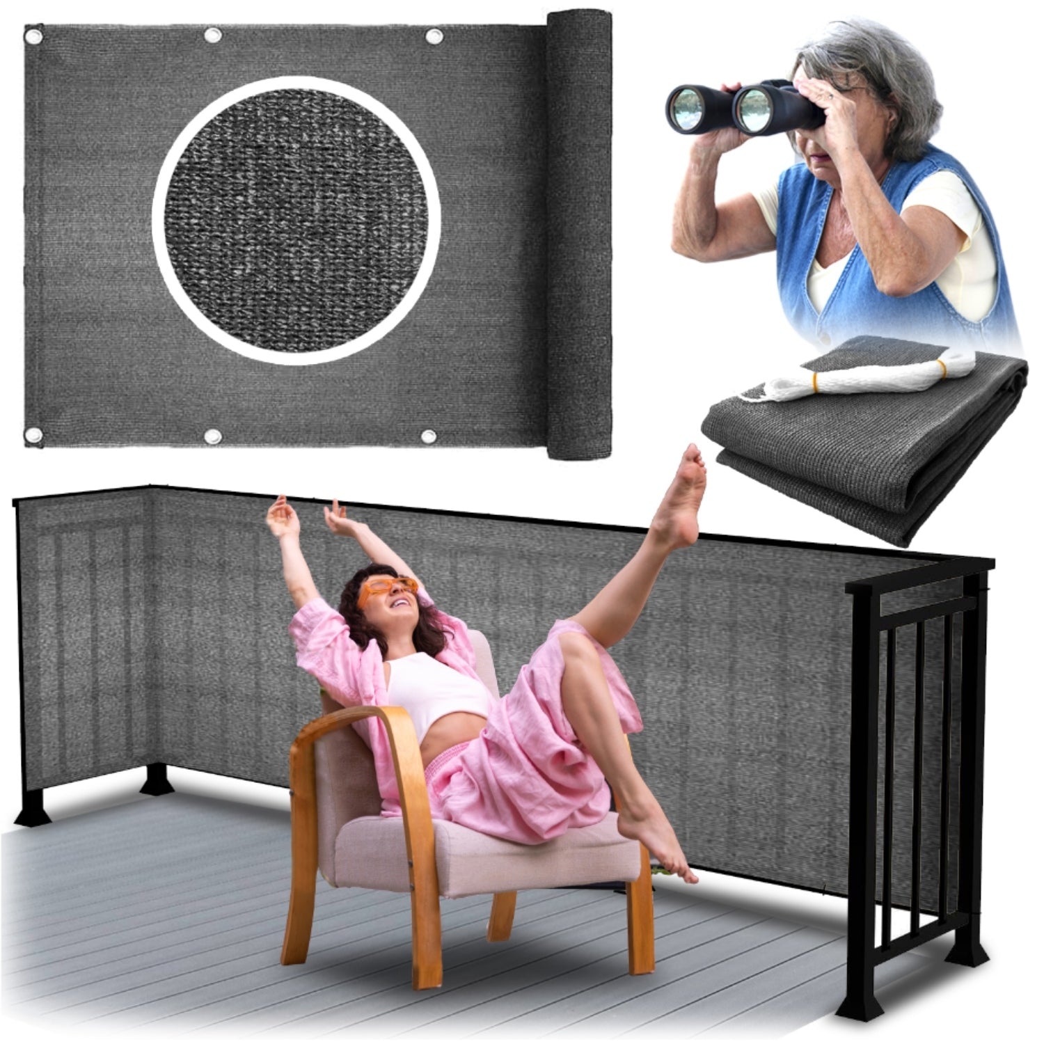 Balcony cover 100x500 dark grey curtain mat with fittings balcony terrace