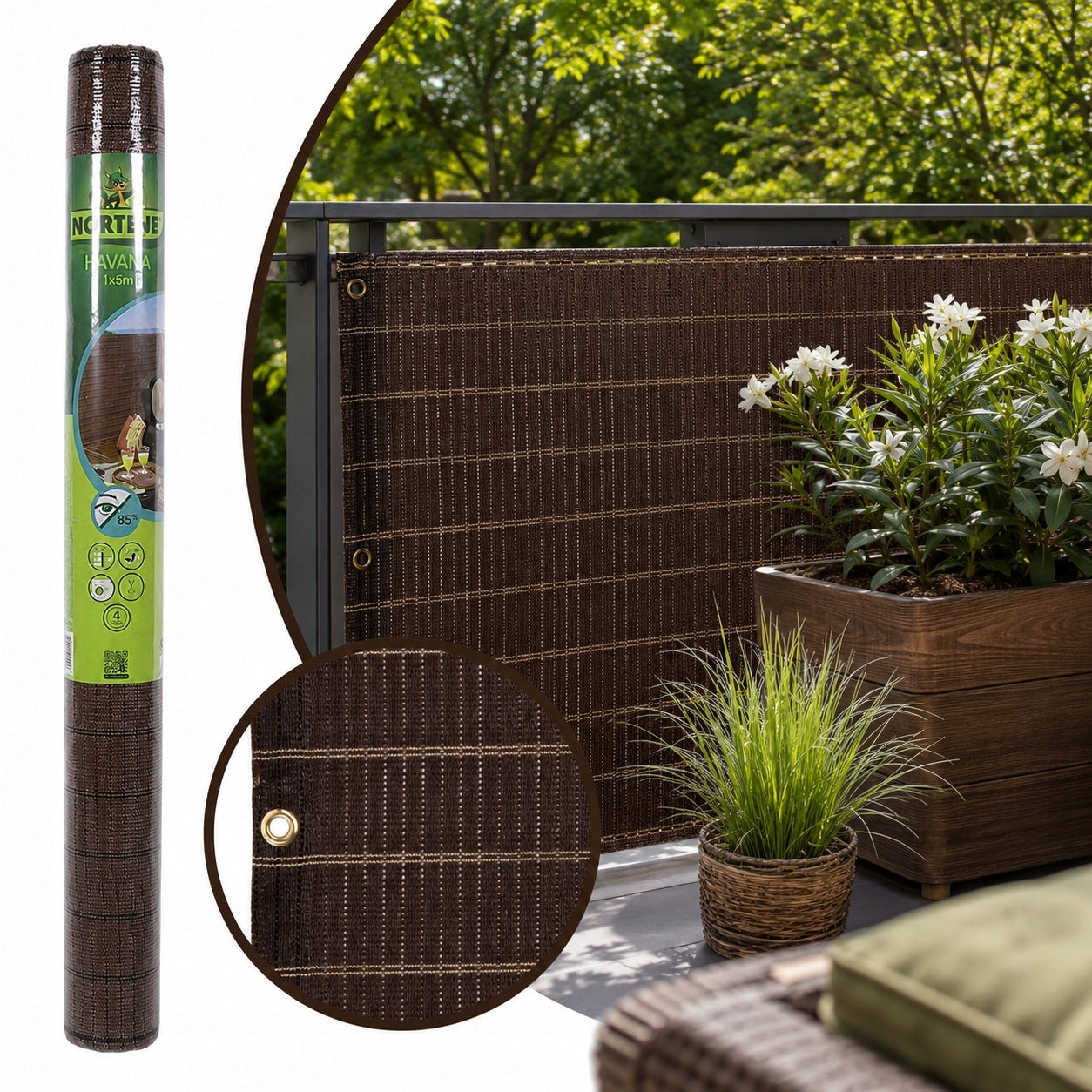 Balcony cover mesh shading cover mat Havana 1x5m brown