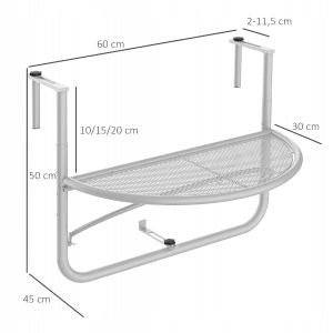 Balcony hanging table adjustable semicircular metal white 60x45x50cm Brand no brand