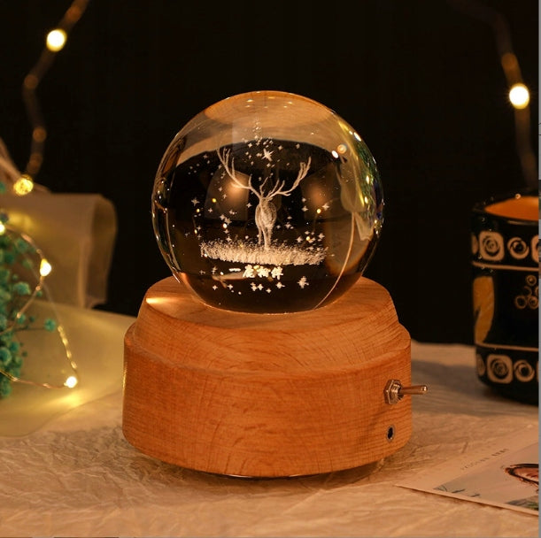 Ball Music Box LED Christmas Glass Snowman with Wooden Stand Gift Brand no brand