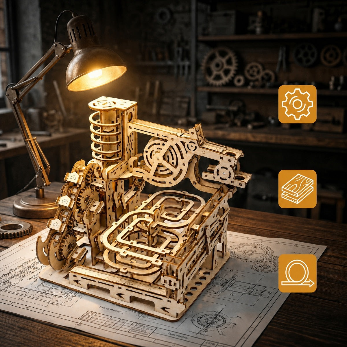 Ball Track Wooden Mechanical Marble Run Space 3D Brand no brand