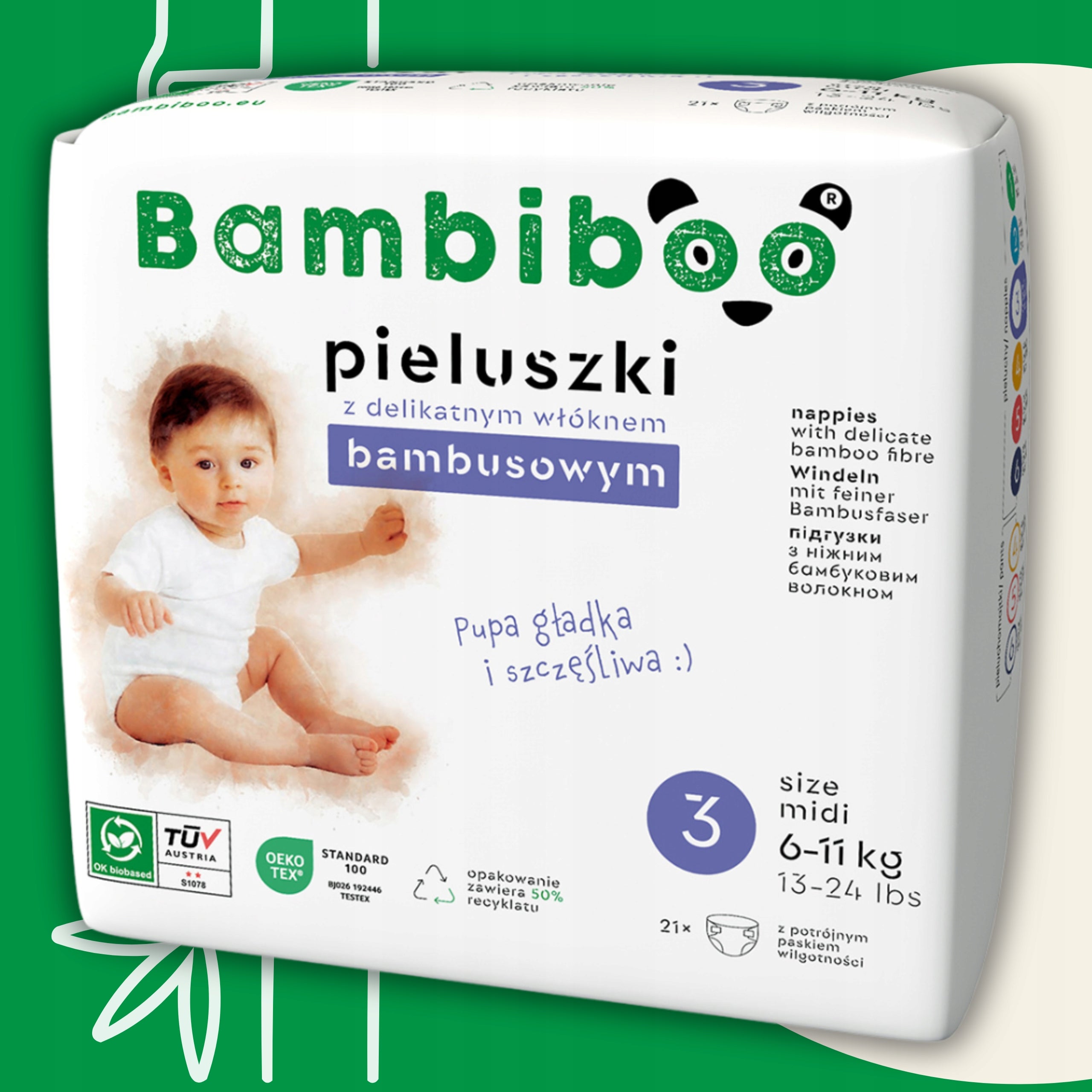 Bamboo Fiber Diapers BAMBIBOO For Babies size3 Midi 21pcs 6-11kg Packaging status original