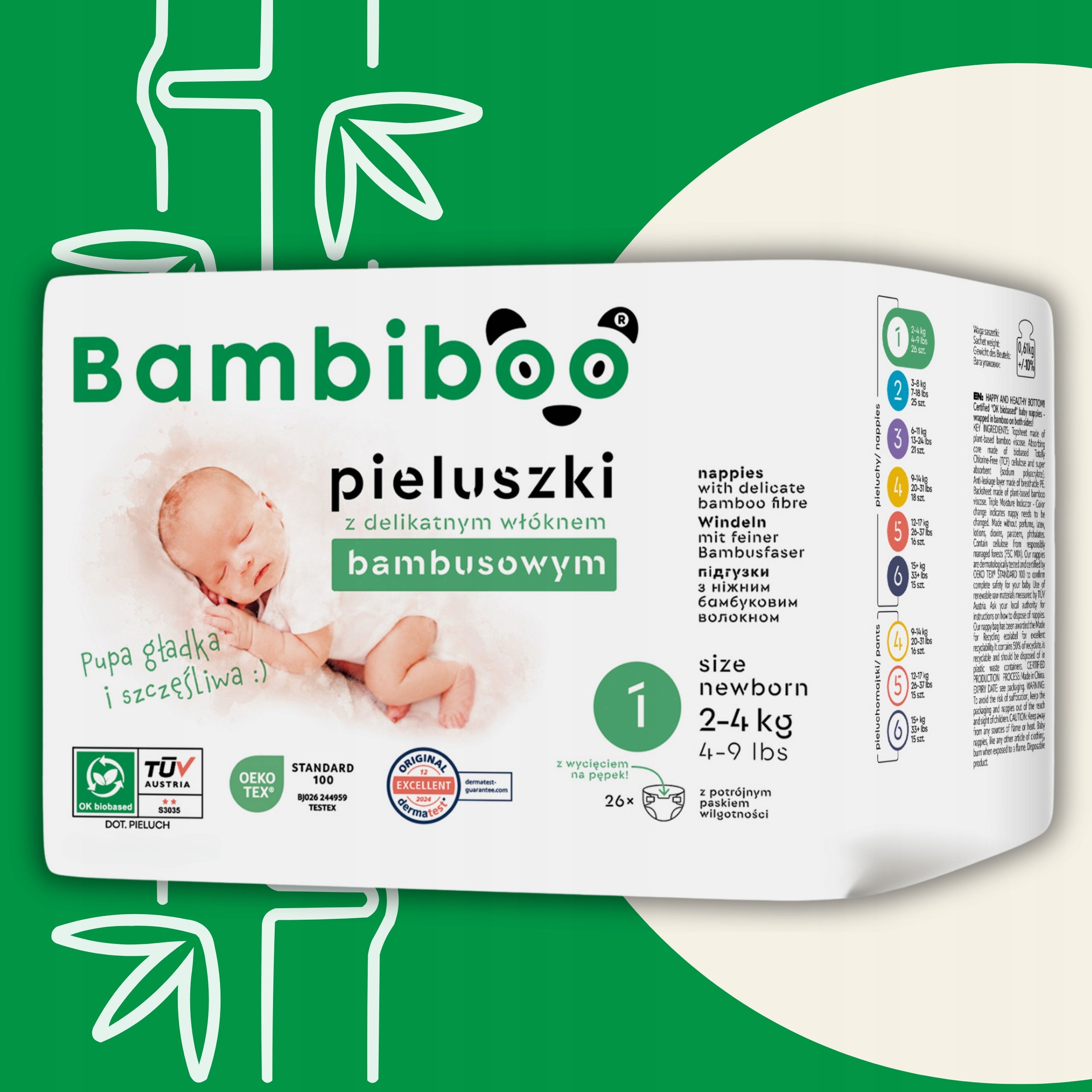 Bamboo Fiber Diapers BAMBIBOO For Newborns size1 26 pcs. 2-4kg Packaging status original