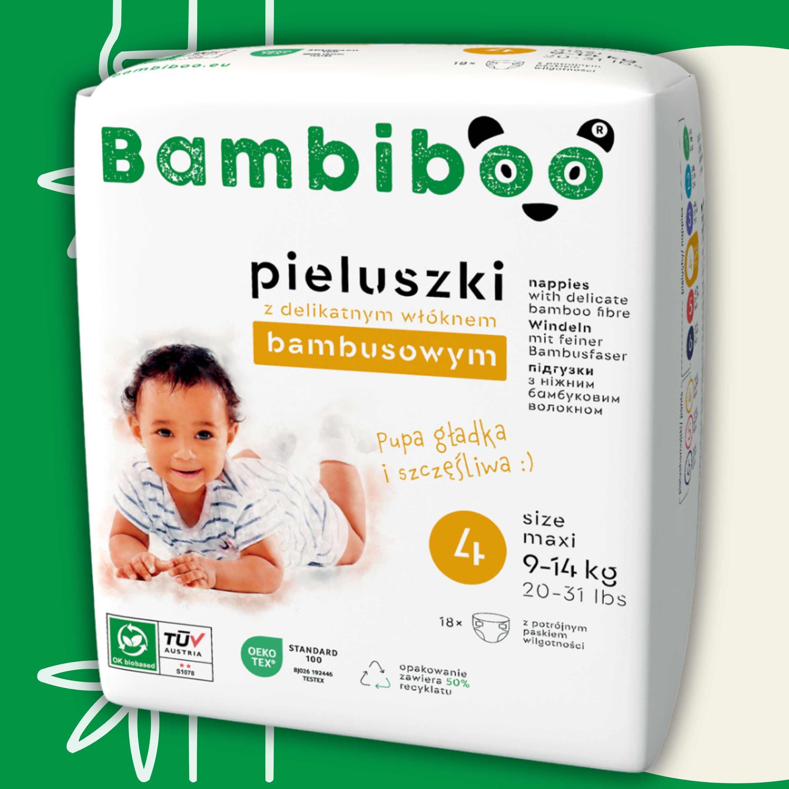 Bamboo Fiber Diapers BAMBIBOO size 4 For Children Maxi 9-14kg 18 pcs. Brand Bambiboo