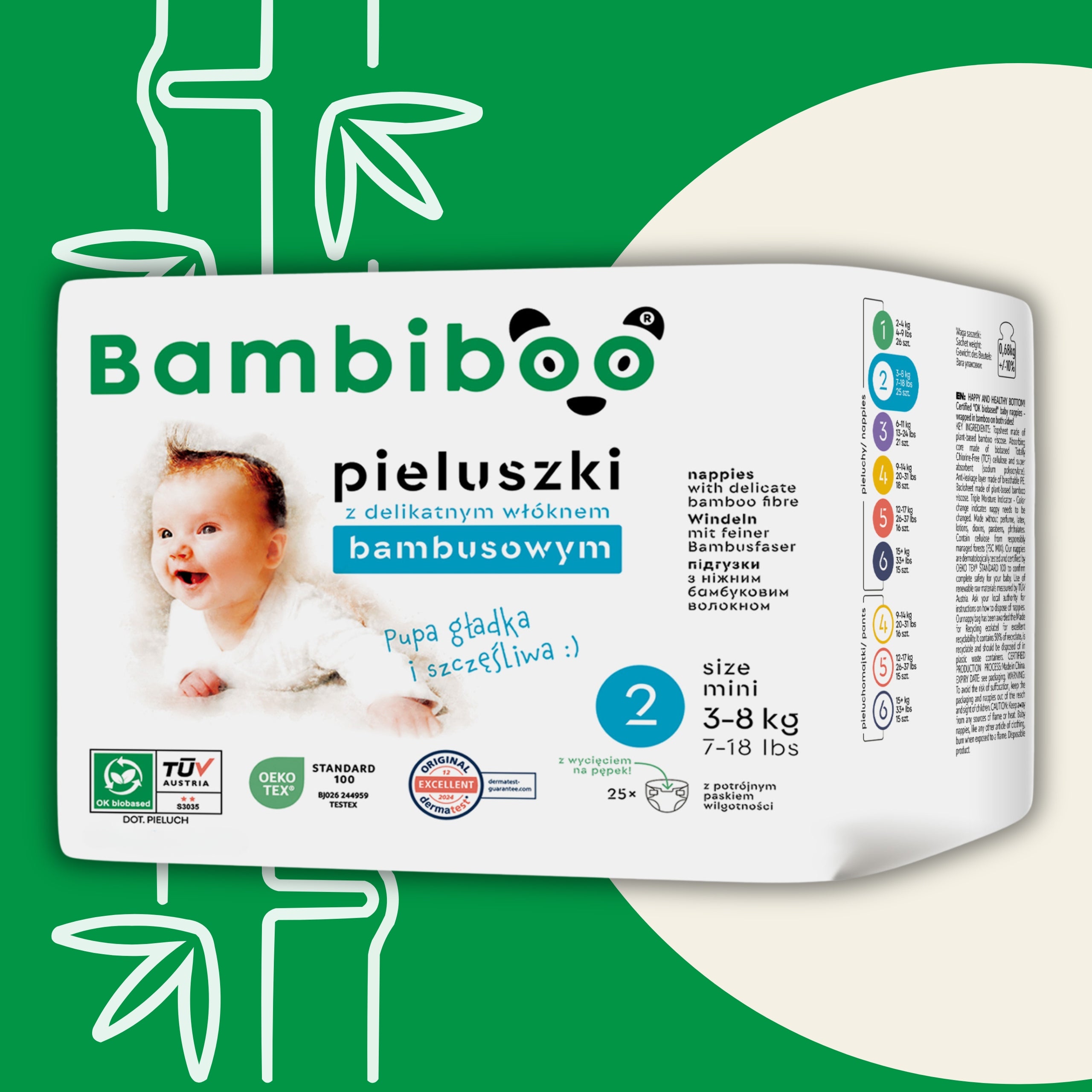 Bamboo Fiber Diapers BAMBIBOO size2 For Babies Mini 25pcs. 2-8kg EAN (GTIN) 5906395106127