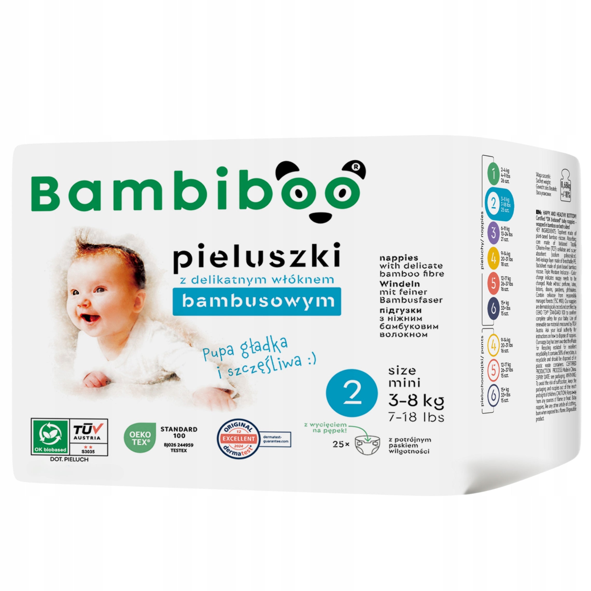 Bamboo Fiber Diapers BAMBIBOO size2 For Babies Mini 25pcs. 2-8kg