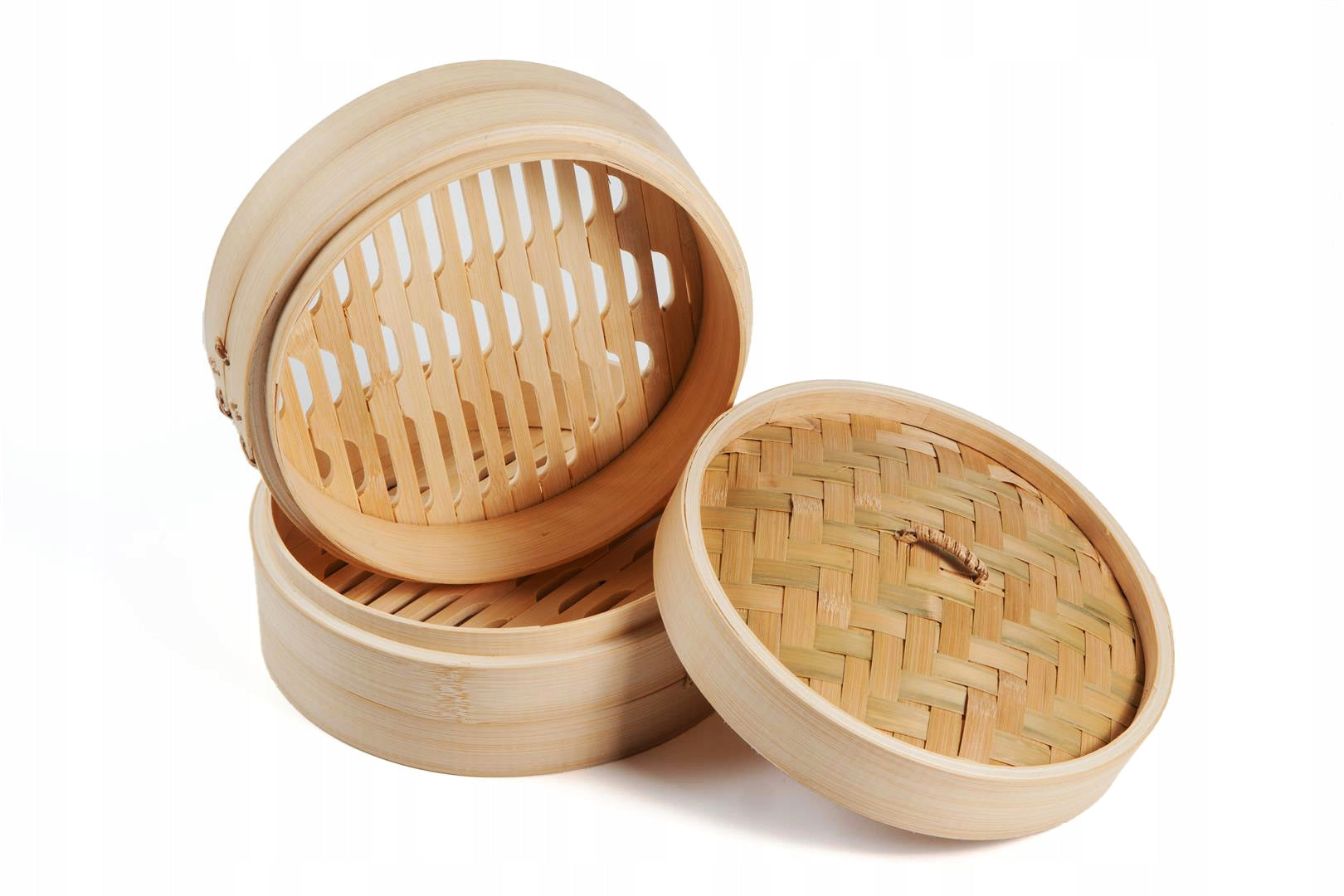 Bamboo Steamer 2-Level 21 cm Lid Steam Cooking Craft Wok