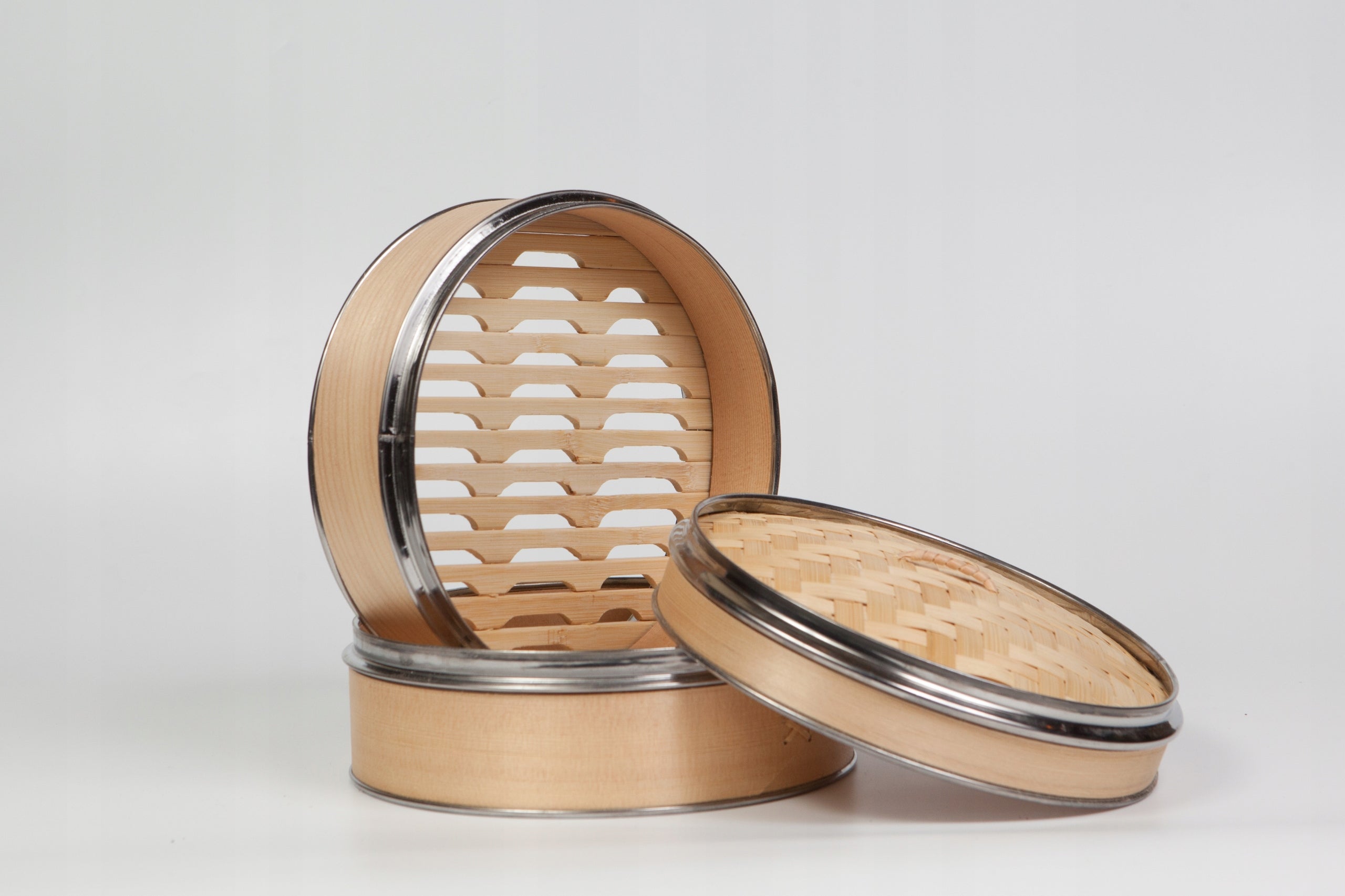 Bamboo Steamer 21 cm Two-Tier Stainless Steel Lid Craft Wok Brand no brand