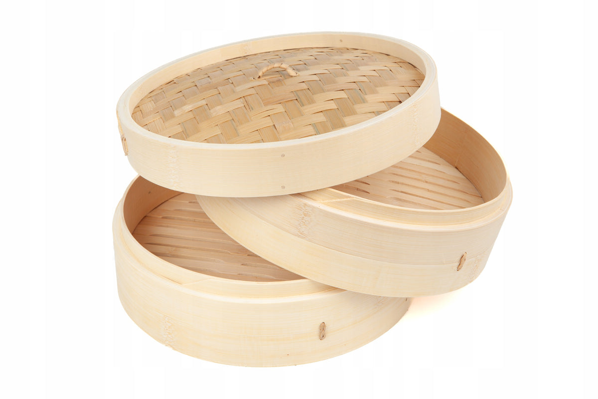 Bamboo Steamer 24 cm Two-Tier Steaming Lid Craft Wok