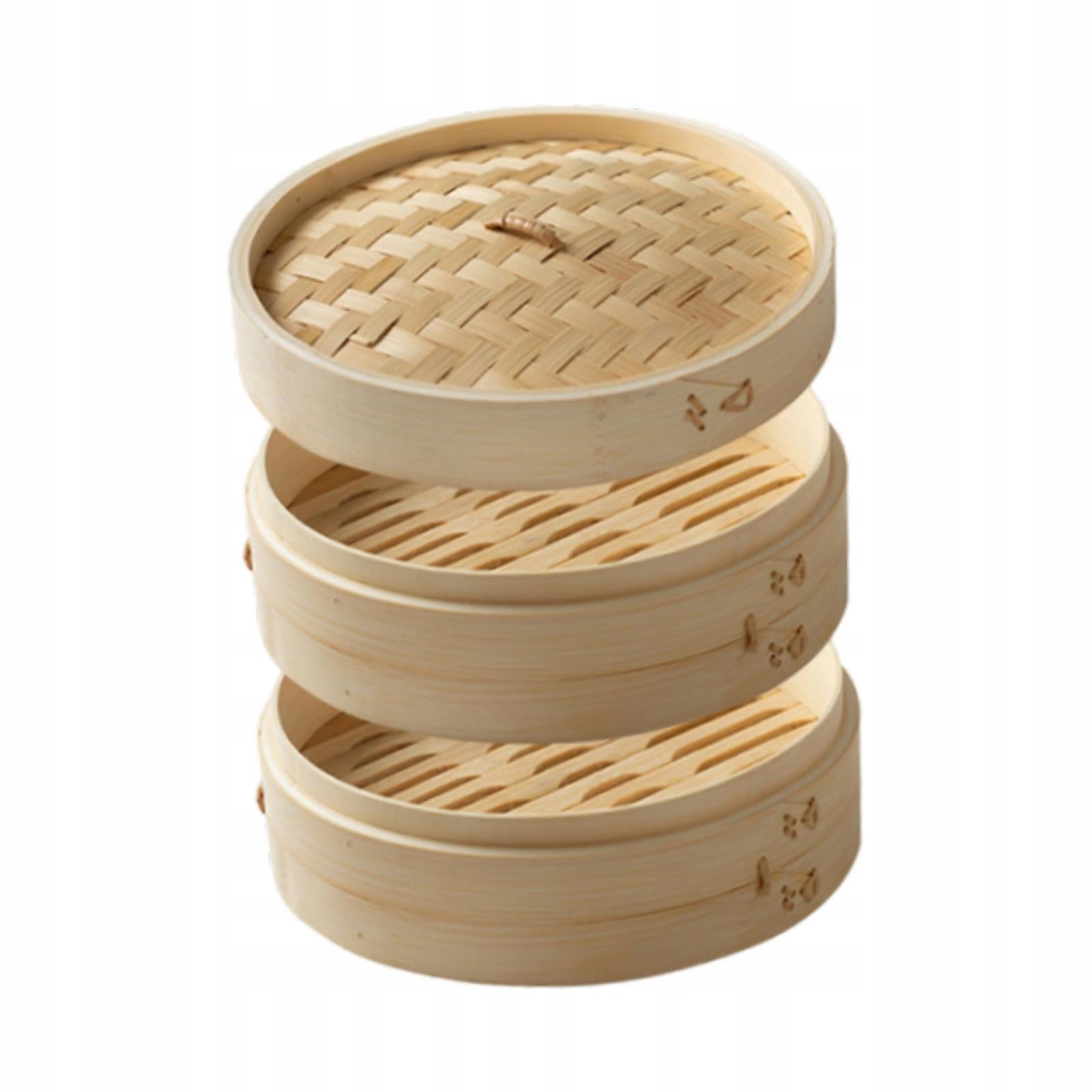 Bamboo Steamer Basket Bun Steaming Basket for Rice Desserts 25.4cm 2 layer
