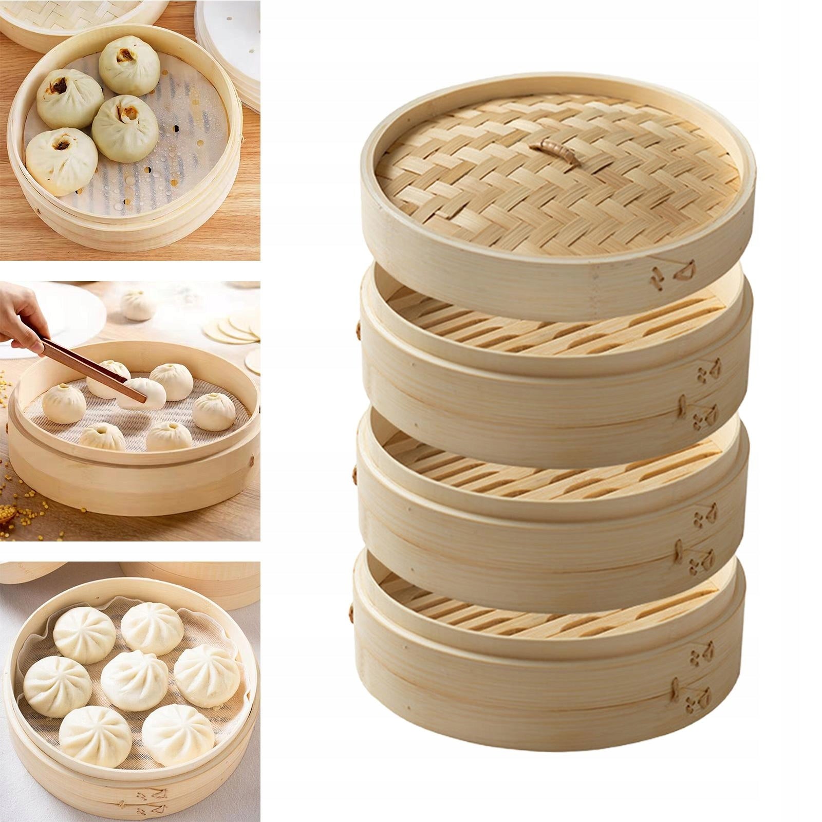 Bamboo Steamer Basket Dumpling Steamer for Asian Food Food Dia 27cm 3 Tier