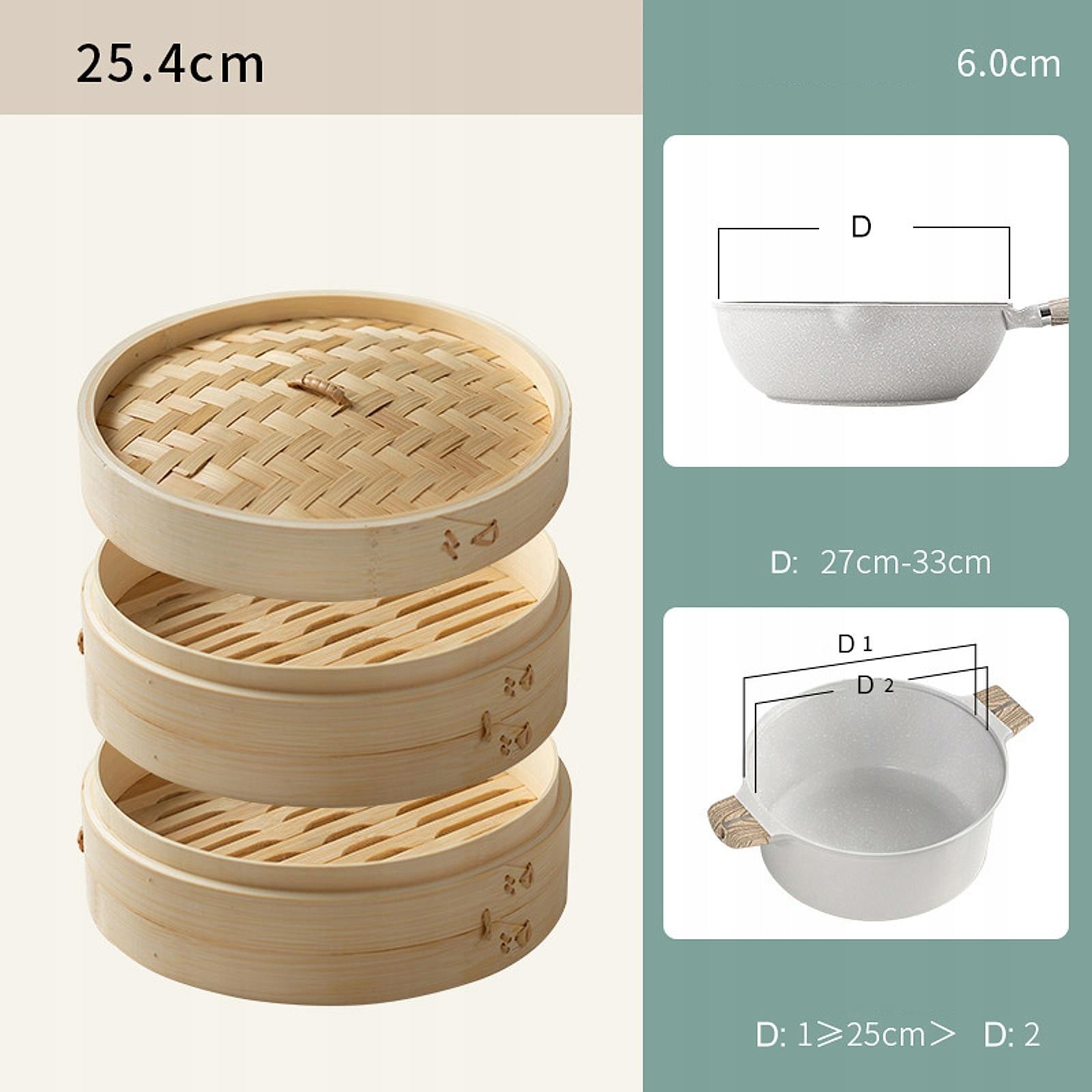 Bamboo Steamer Cooking Cookware Chinese Asian Cuisine 25.4cm 2 layer Brand no brand