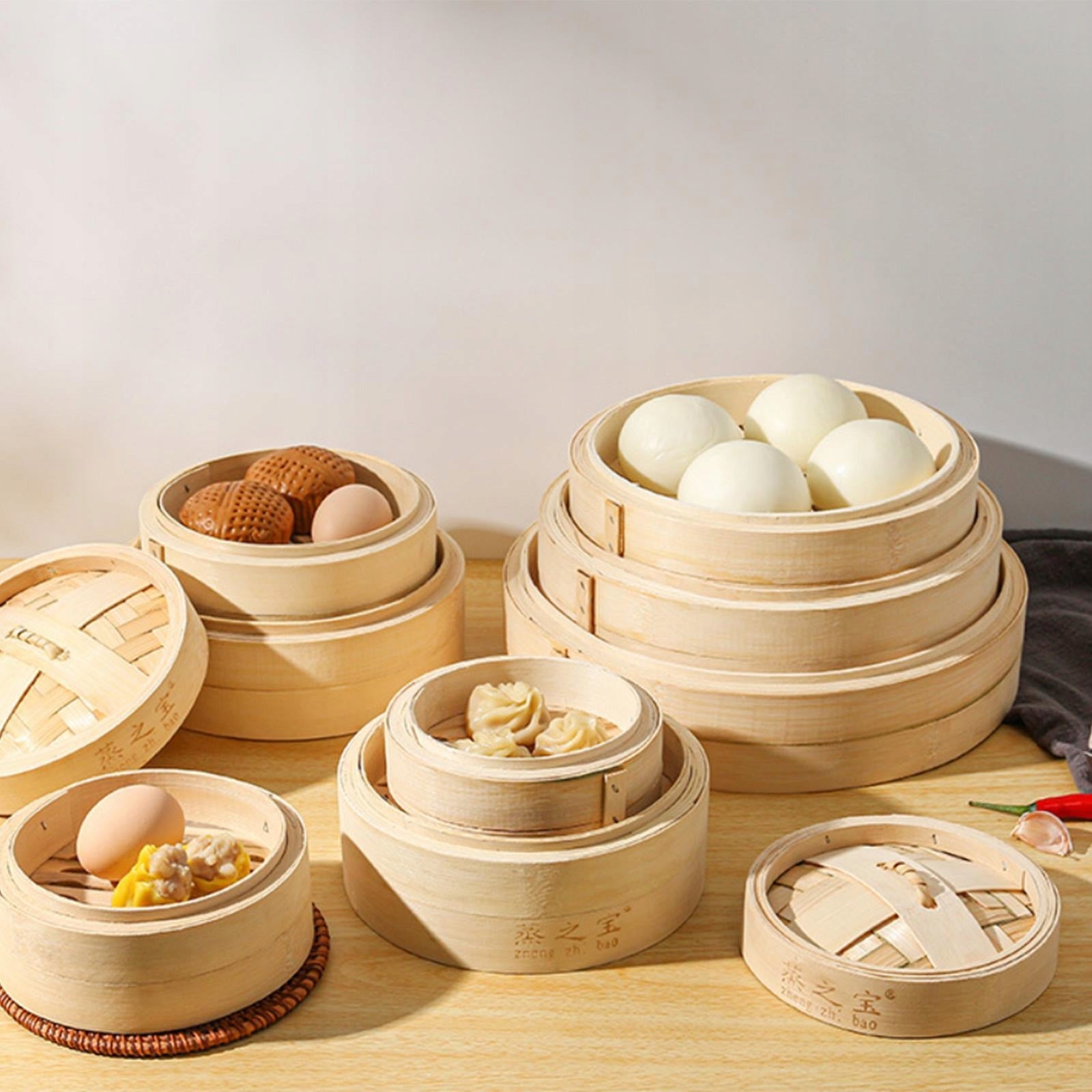 Bamboo Steamer Dumpling Steamer Cooker Handmade Bun Steaming Basket 20cm