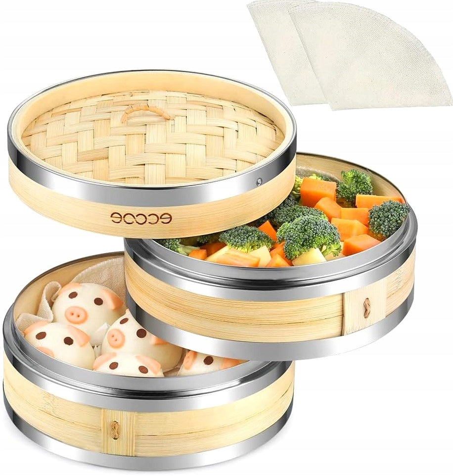 Bamboo Steaming Basket 20 cm Round Steamer with Lid