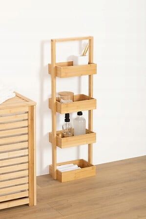 Bamboo bathroom rack 4 shelves cosmetics baskets 29x88x16 cm Furniture color shades of brown