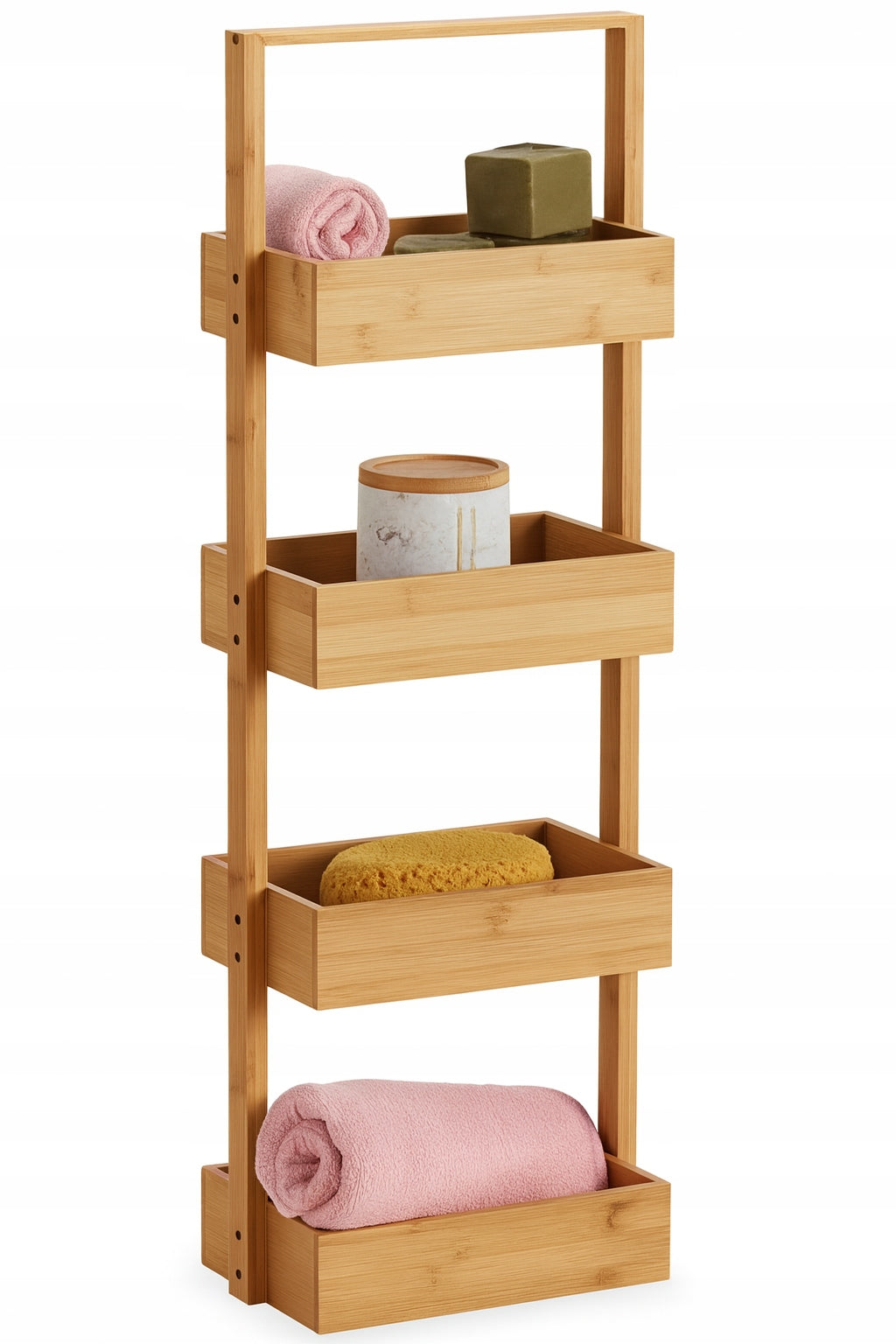 Bamboo bathroom rack 4 shelves cosmetics baskets 29x88x16 cm