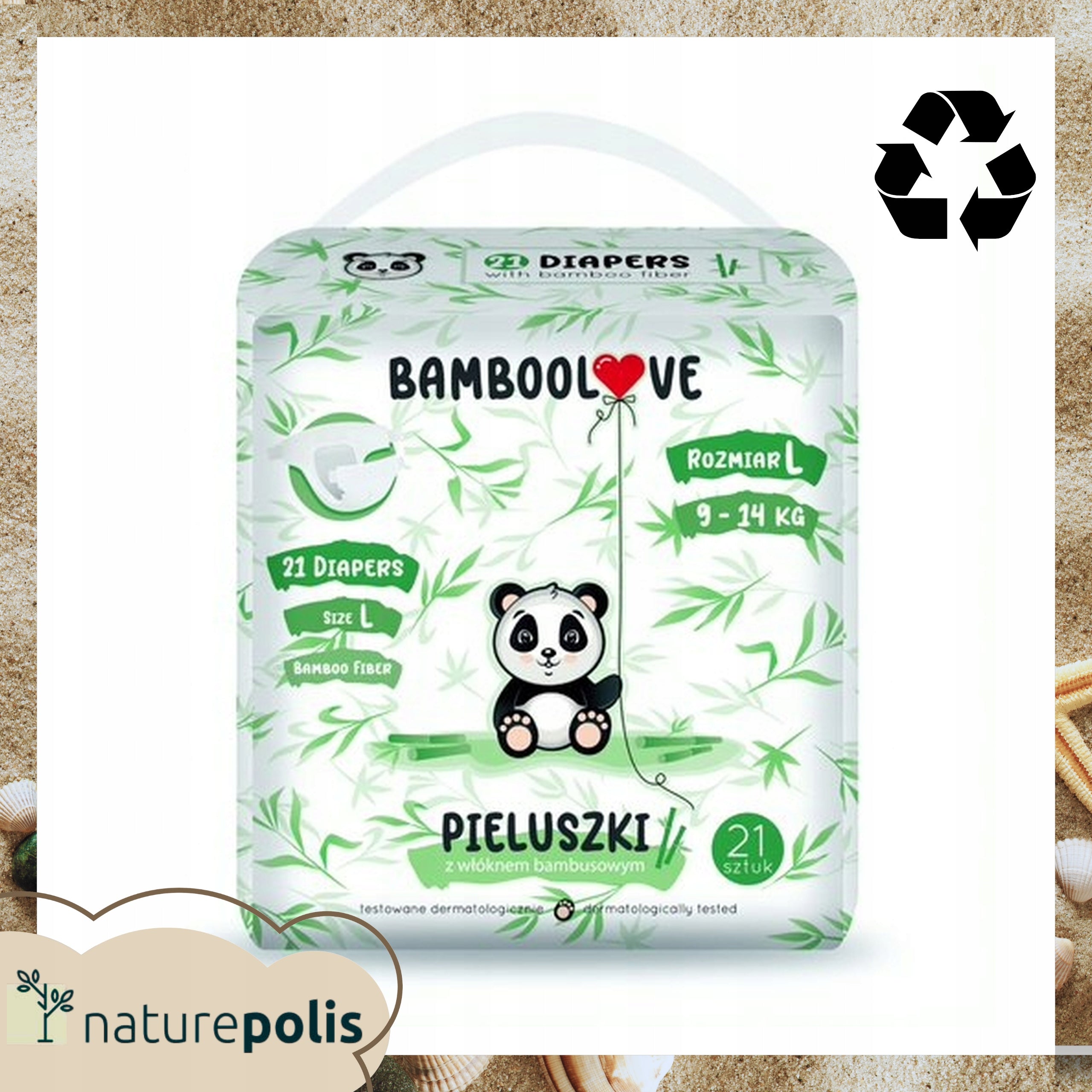 Bamboo disposable diapers, size. L (9-14 kg), 21 pcs., BambooLove Brand BAMBOOLOVE