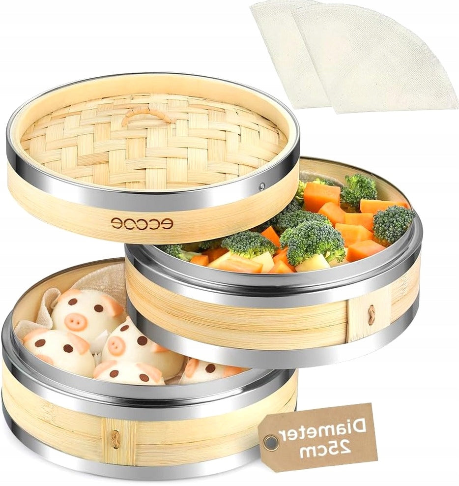 Bamboo evaporator 25cm two-level round with lid for cooking