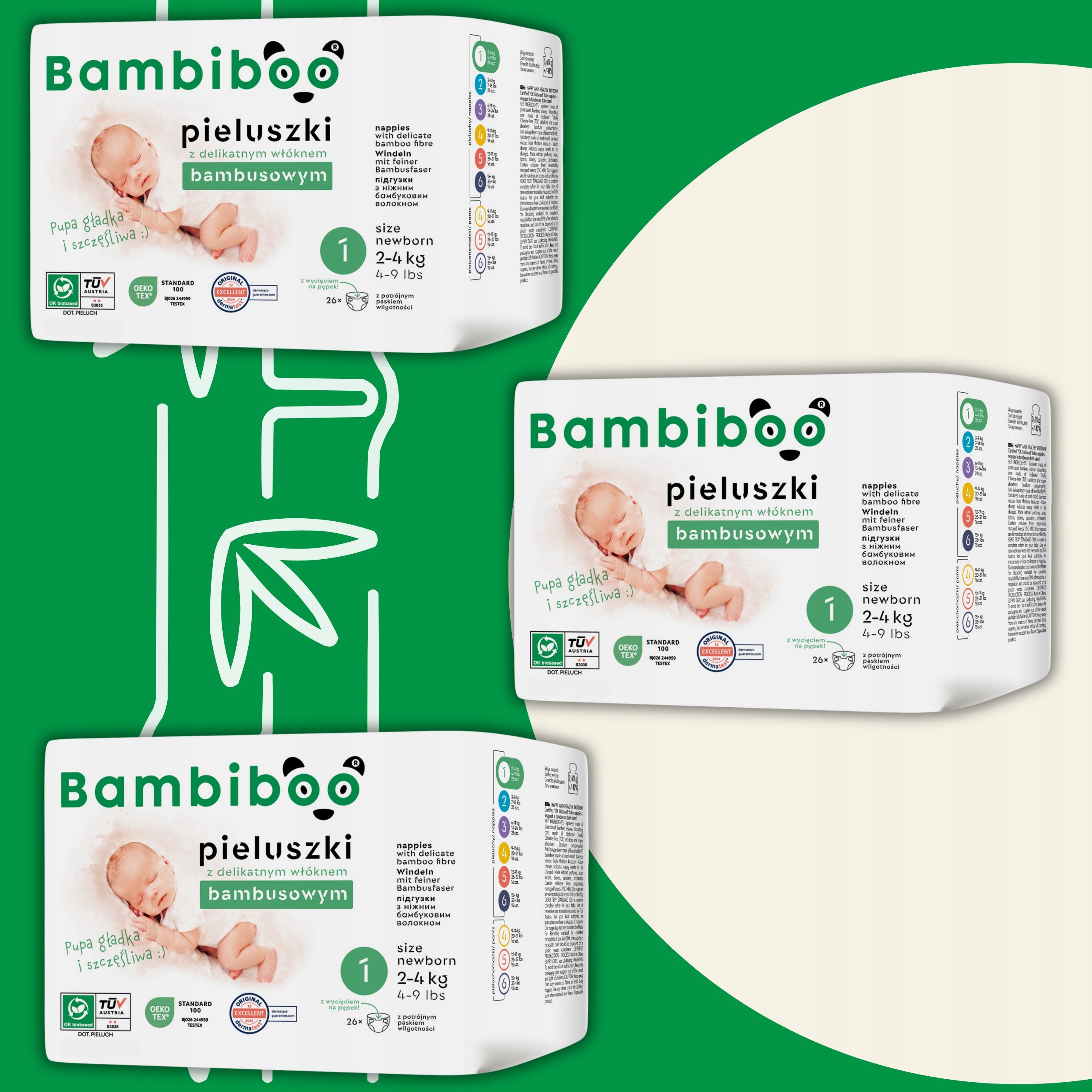 Bamboo fiber diapers BAMBIBOO Set of 3x26 pcs. for Newborns size1 Packaging status original