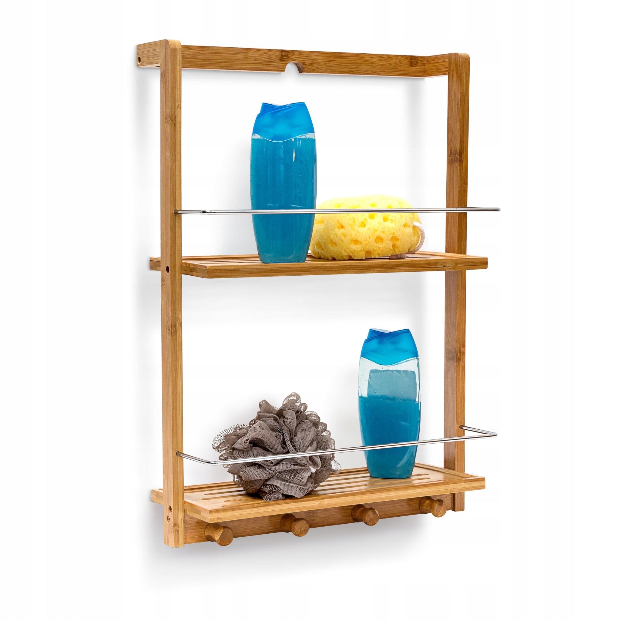 Bamboo shower rack Relaxdays 2 shelves 4 hooks