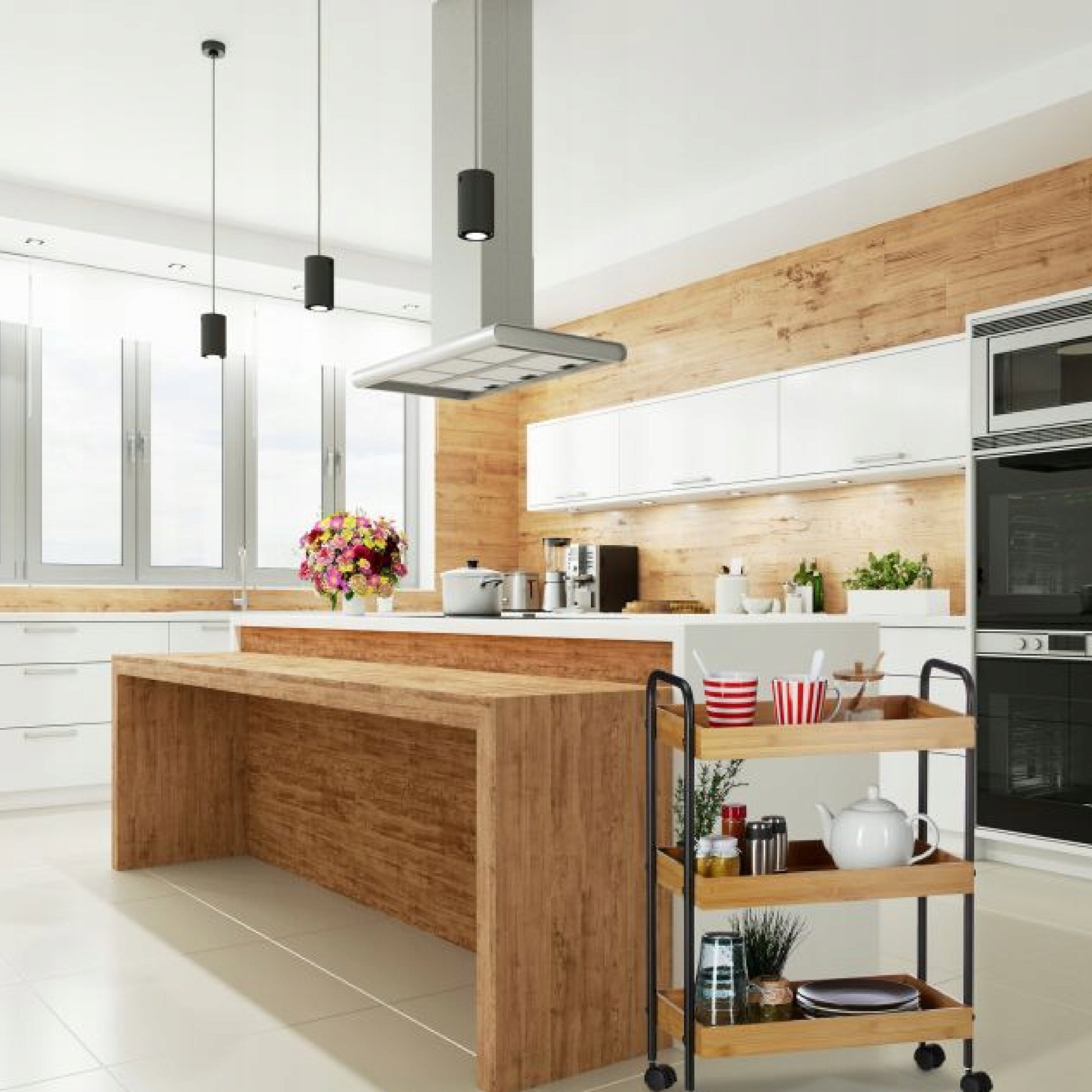 Bamboo trolley on wheels bathroom kitchen storage shelves Manufacturer code 3015870