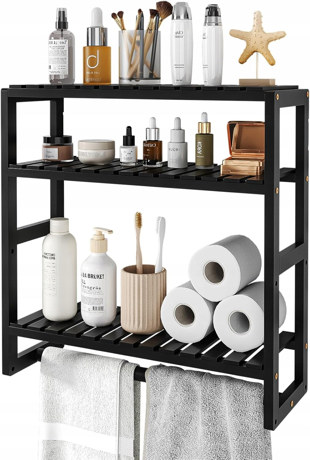 Bamworld Bathroom Organizer Bamboo Black Hanger Toilet Storage Furniture depth 15 cm