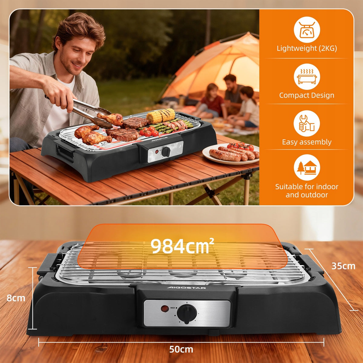 Barbecue, traditional electric grill Aigostar 30ICK black 2000 W Brand Aigostar