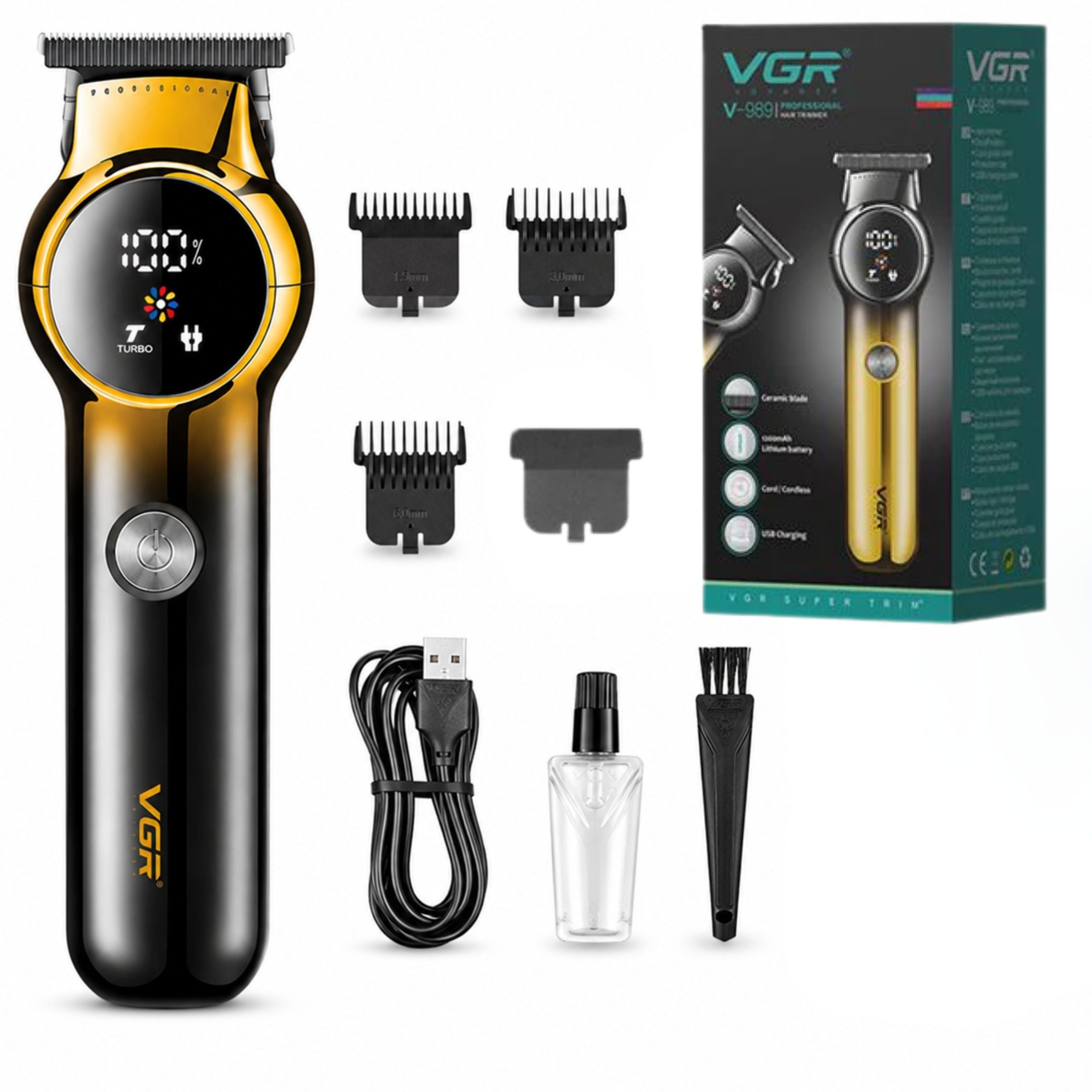 Barber Trimmer For Beard Body Hair VGR V-989 T-Blade LED USB-C 180min