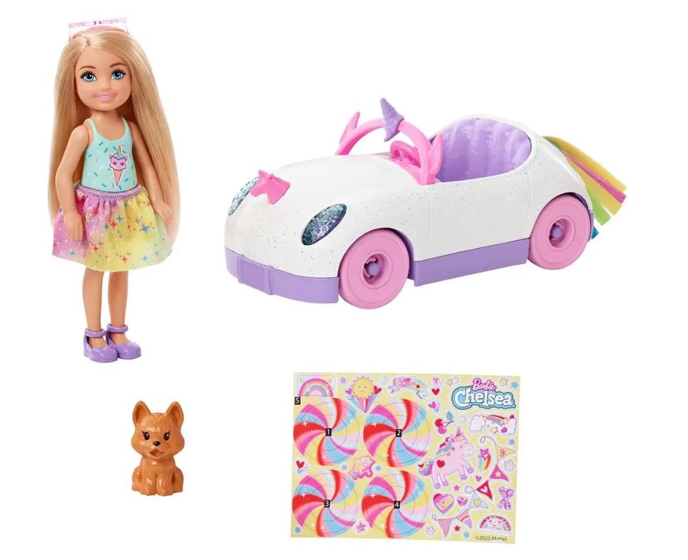 Barbie Chelsea Doll Rainbow Set Car + Doll GXT41 Car Dog Color multicolor