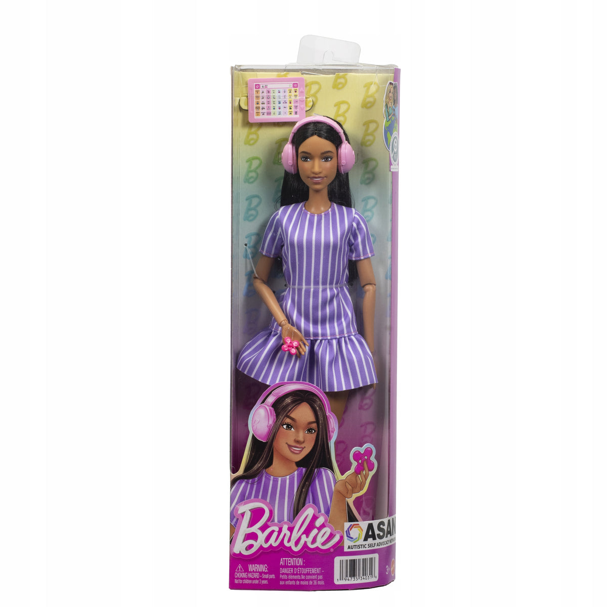 Barbie Fashionistas Doll in Purple Striped Dress with Accessories JJN58