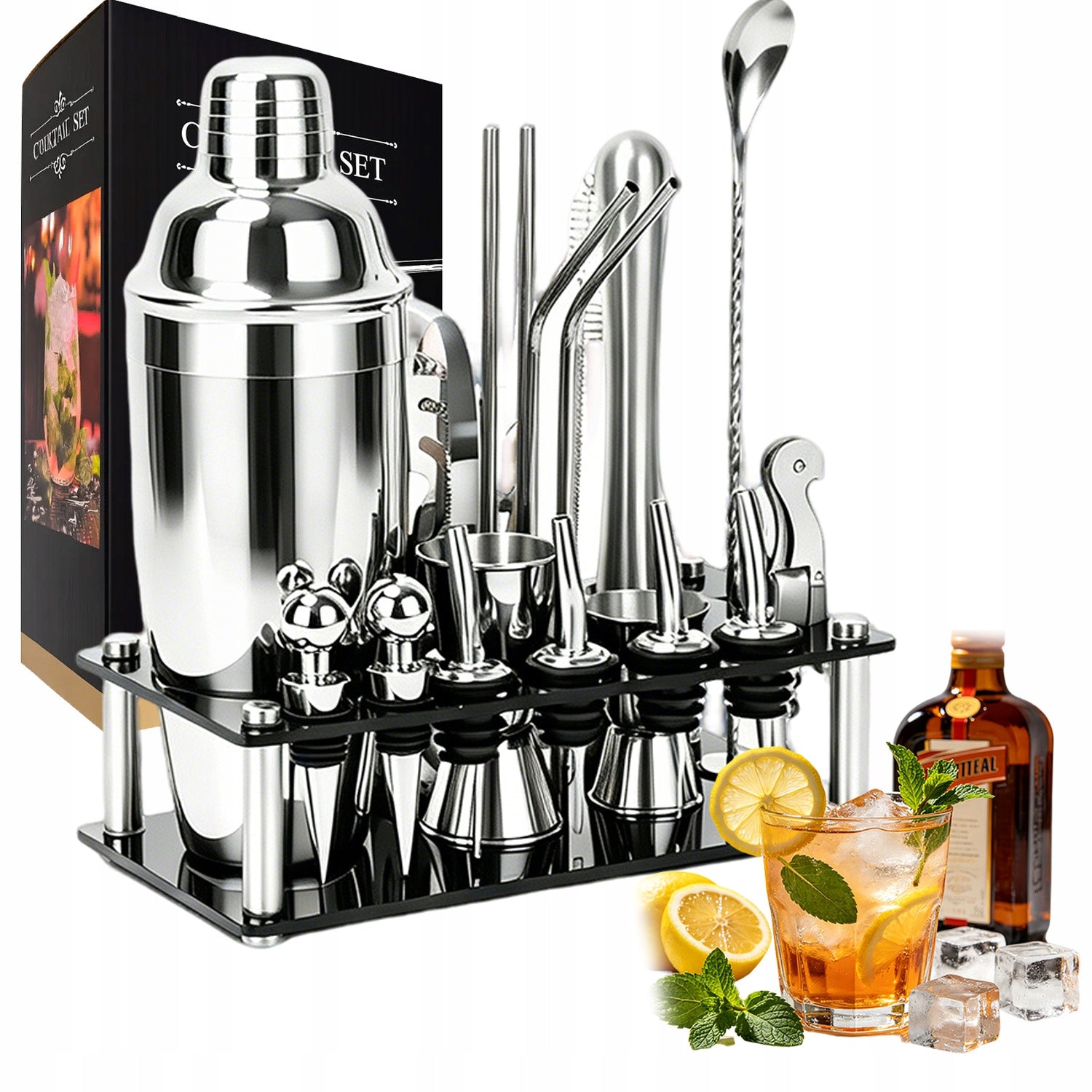 Bartending Set For Cocktail Drinks Shaker Measure Spoon Steel 20pcs