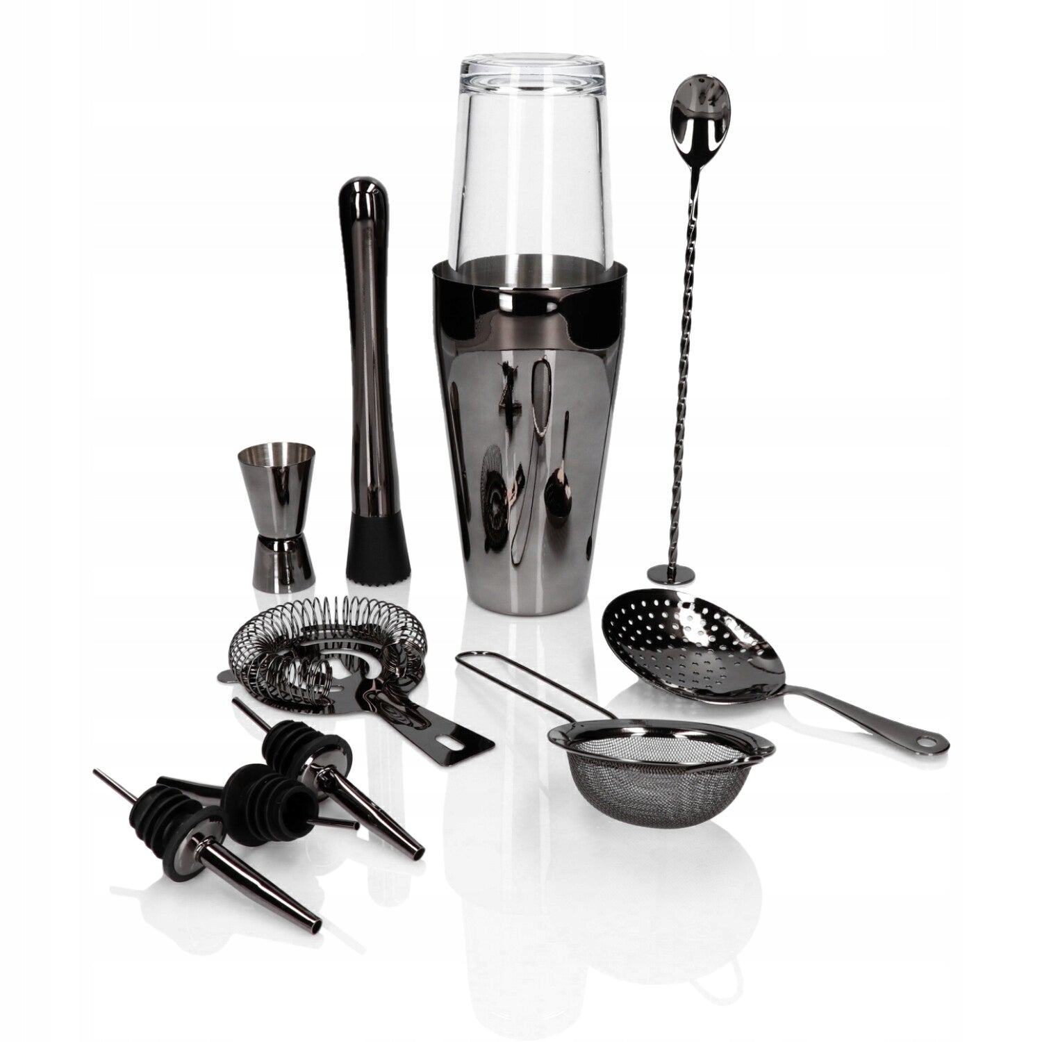 Bartending Set Professional 10 el Black Gloss Shaker Boston Gift