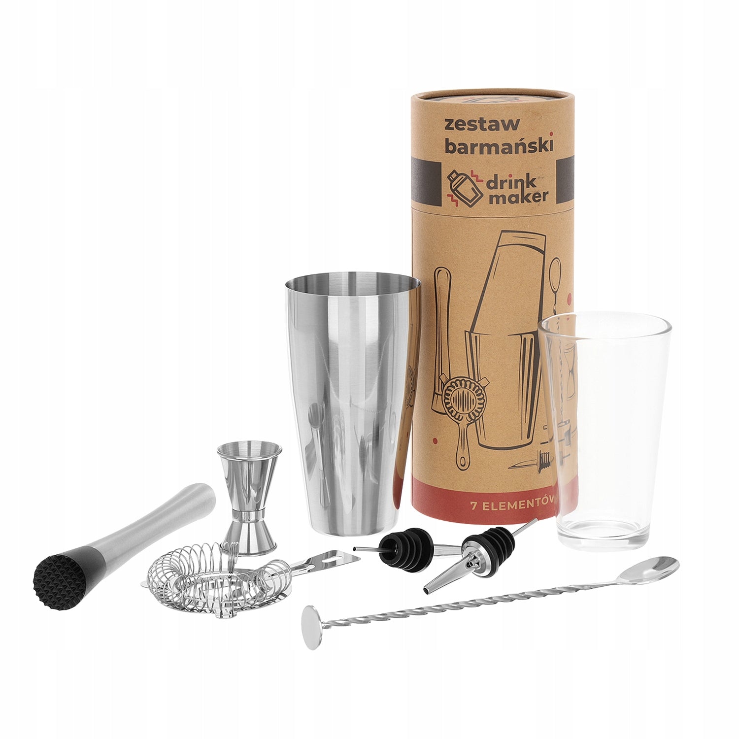 Bartending Set for Drinks 7 el. Shaker Boston Jigger Muddler Spoon