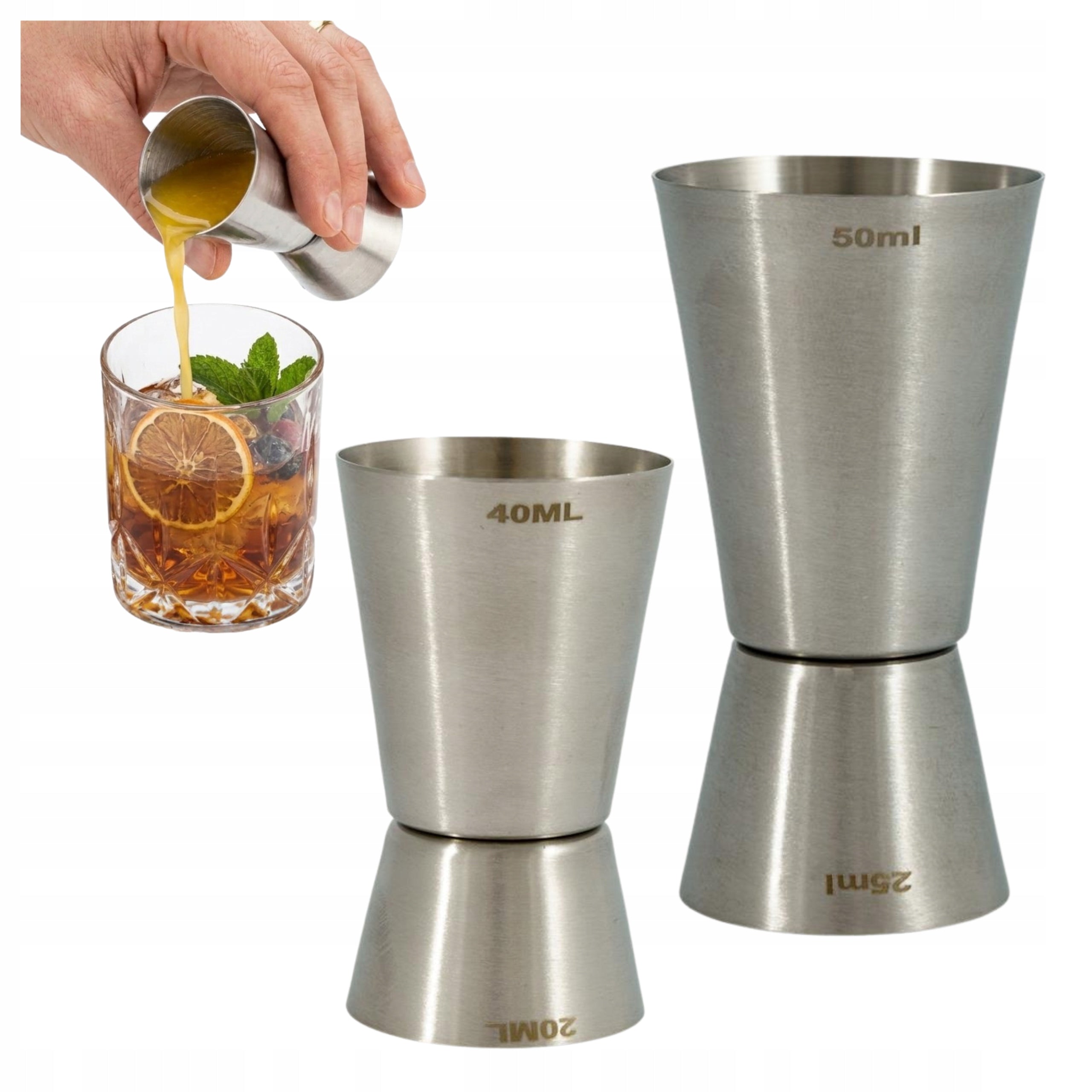 Bartending scoop SET OF 2 pcs 50 and 25 ml, 40 and 20 ml, double-sided, jigger